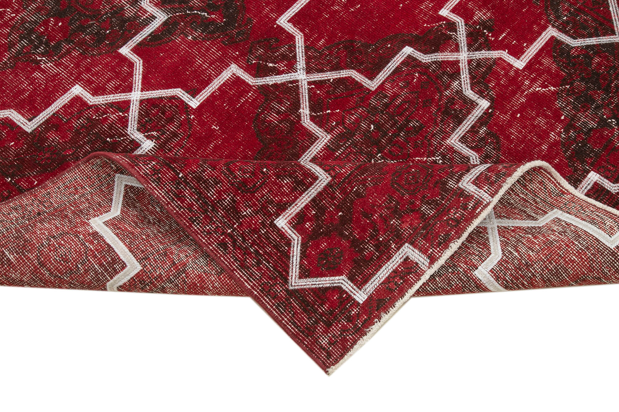 Handmade Wool Area Rug – Red Geometric Cotton Vintage Wool Rug 4'10'' x 11'6''