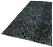 Handmade Geometric Rug - Black Area Rug Cotton Wool, Vintage Turkish Carpet 4'9''x11'5''
