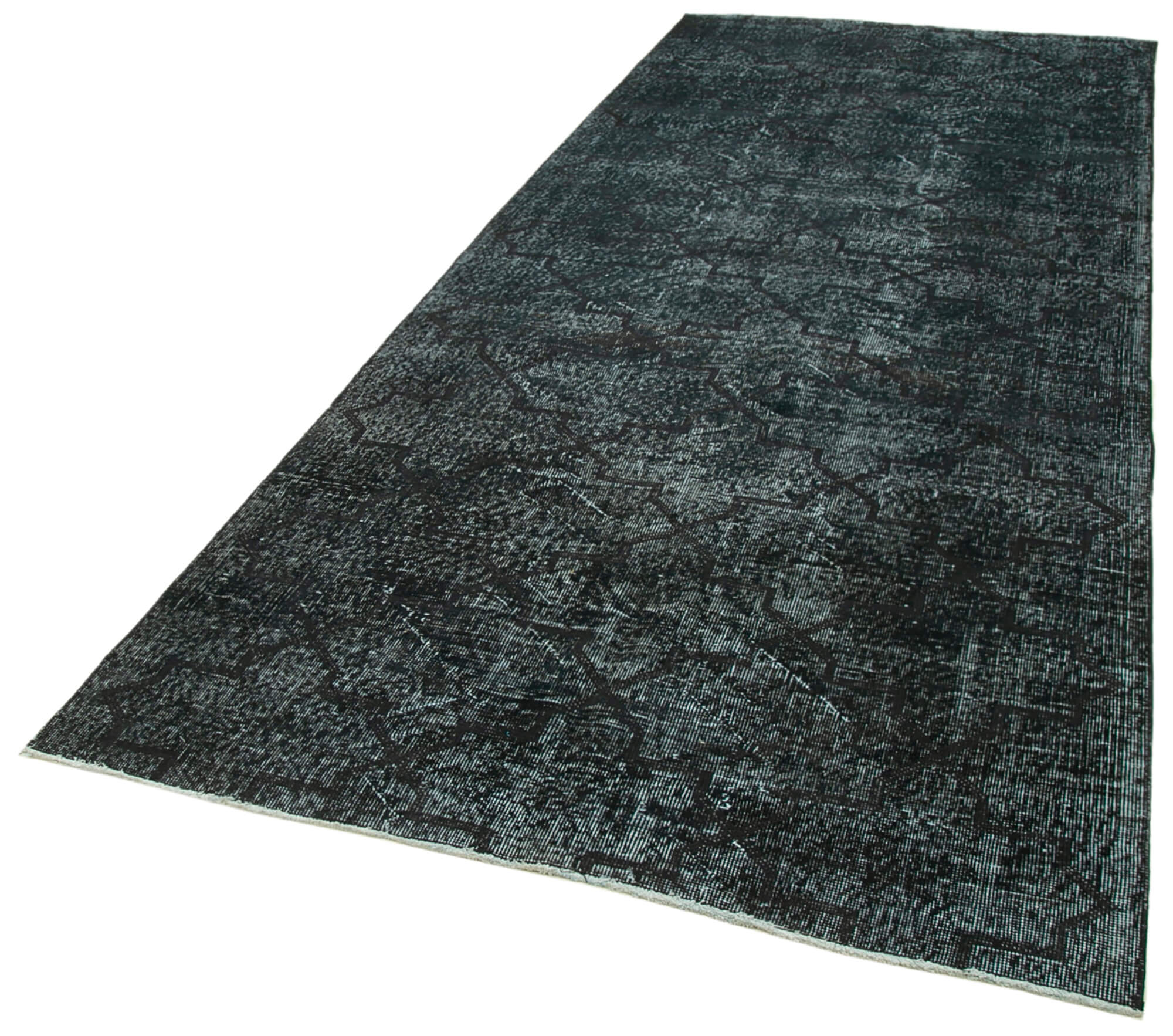 Handmade Geometric Rug - Black Area Rug Cotton Wool, Vintage Turkish Carpet 4'9''x11'5''