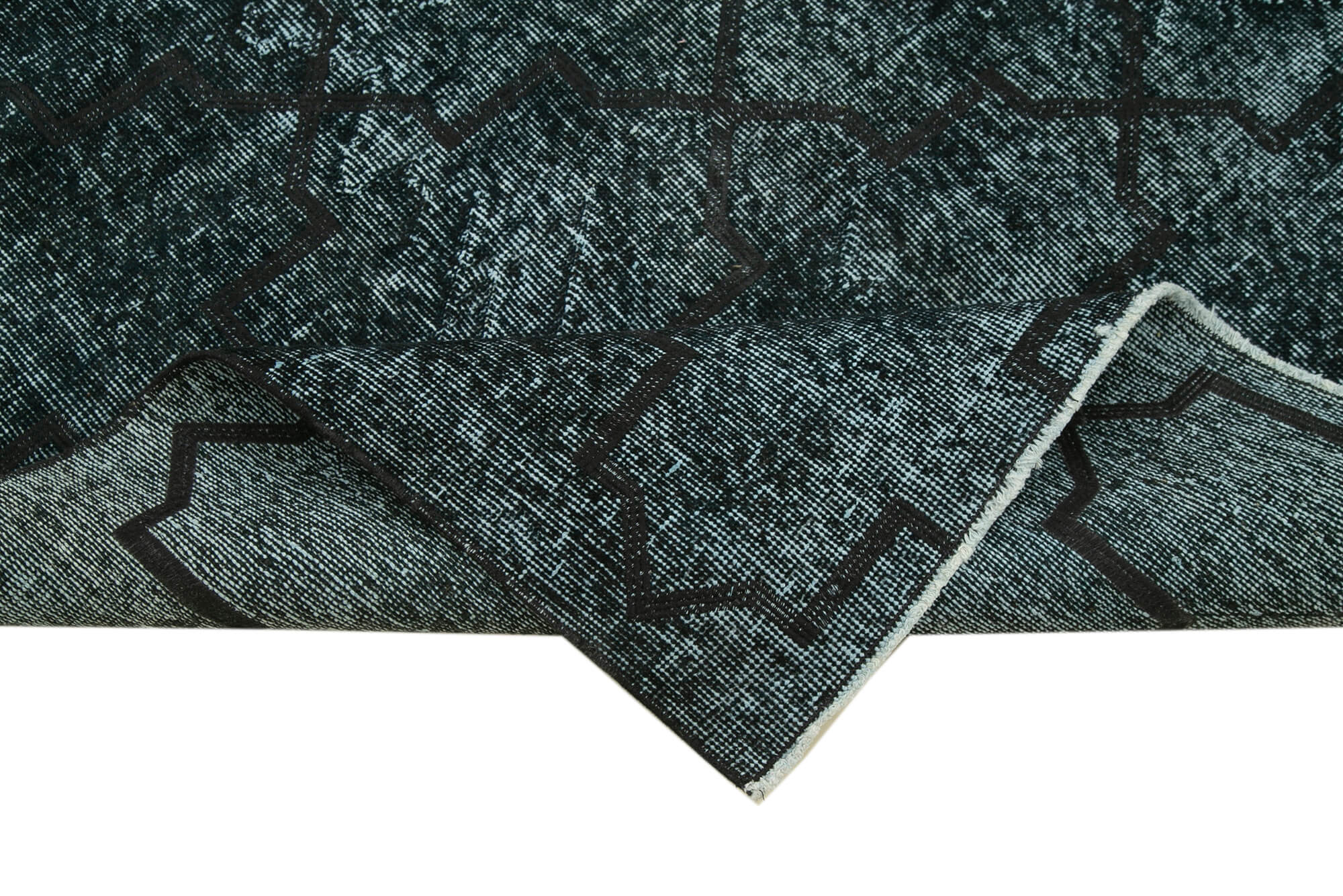 Handmade Geometric Rug - Black Area Rug Cotton Wool, Vintage Turkish Carpet 4'9''x11'5''