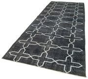 Handmade Geometric Rug – Black Area Rug Cotton Wool, Vintage Handwoven Carpet 4'8''x13'1''