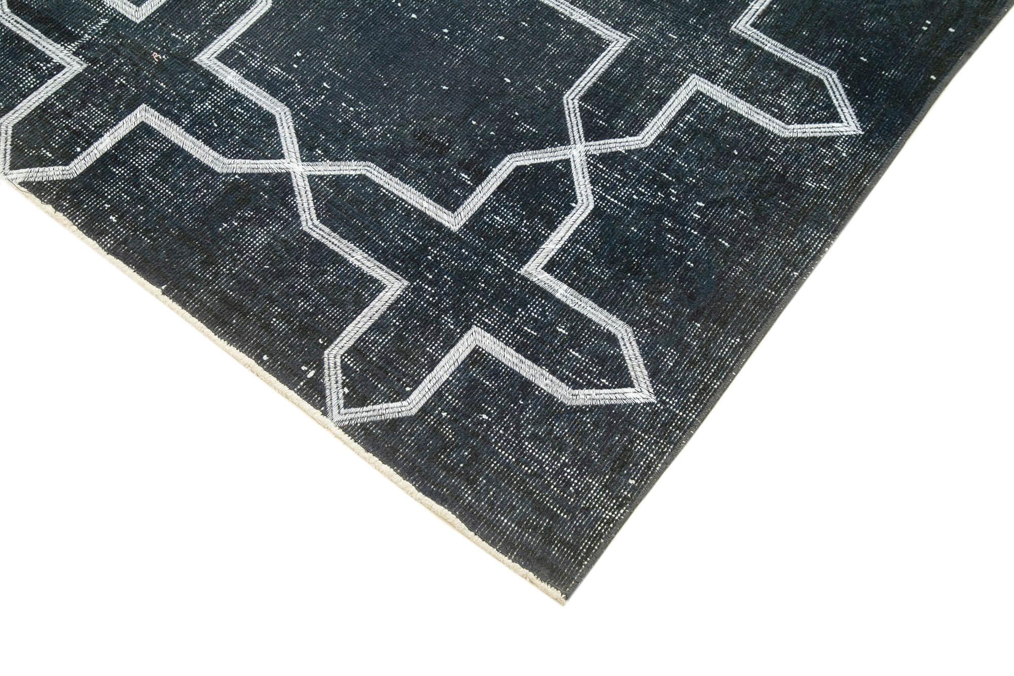Handmade Geometric Rug – Black Area Rug Cotton Wool, Vintage Handwoven Carpet 4'8''x13'1''