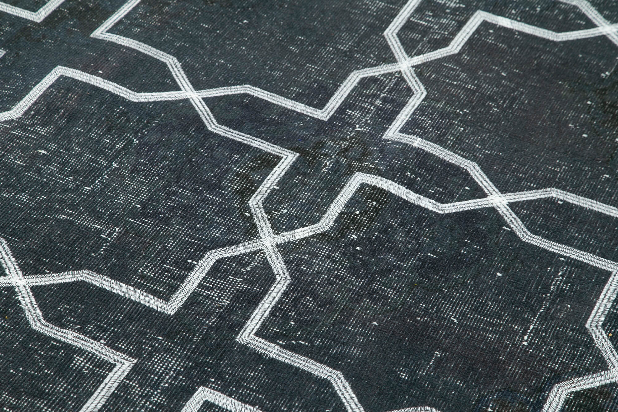 Handmade Geometric Rug – Black Area Rug Cotton Wool, Vintage Handwoven Carpet 4'8''x13'1''