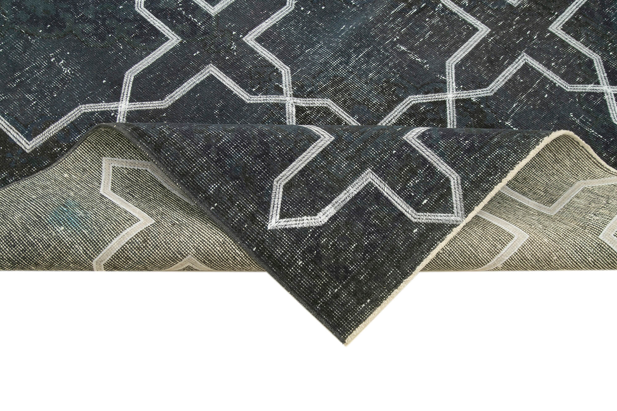 Handmade Geometric Rug – Black Area Rug Cotton Wool, Vintage Handwoven Carpet 4'8''x13'1''
