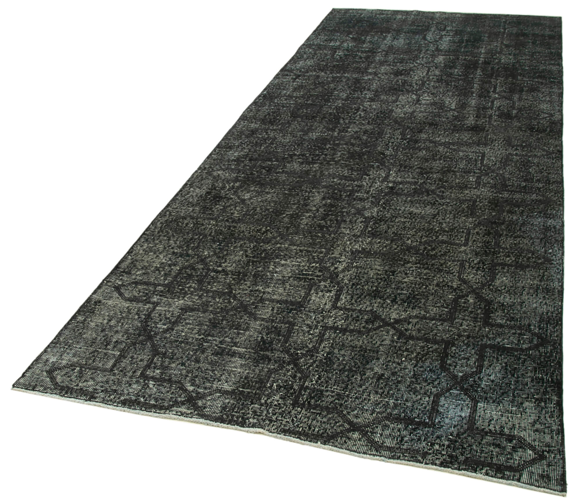 Handmade Geometric Rug - Black Cotton Wool Carpet, Turkish Knotted Area Rug 4'8"x12'4"