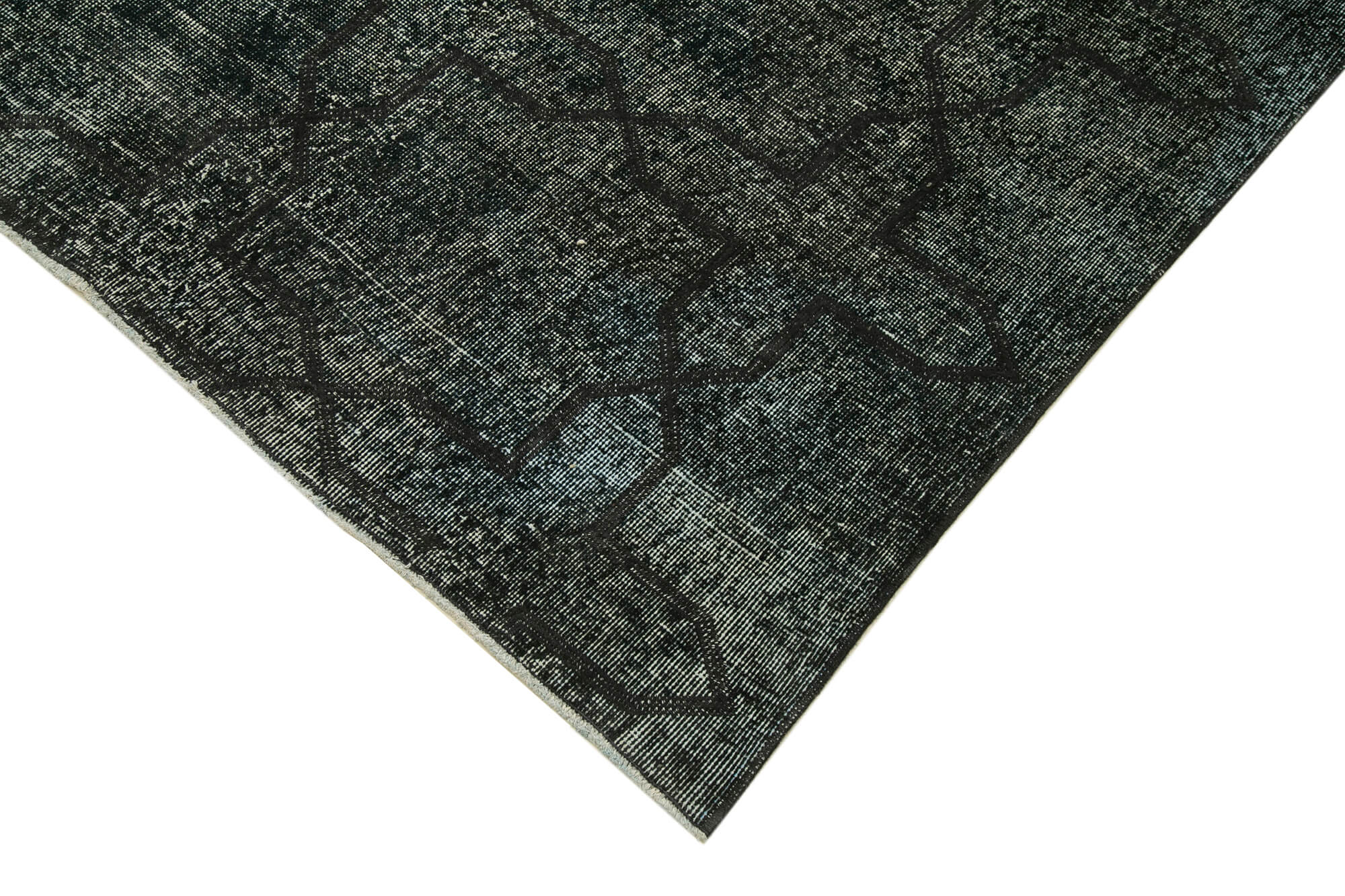 Handmade Geometric Rug - Black Cotton Wool Carpet, Turkish Knotted Area Rug 4'8"x12'4"