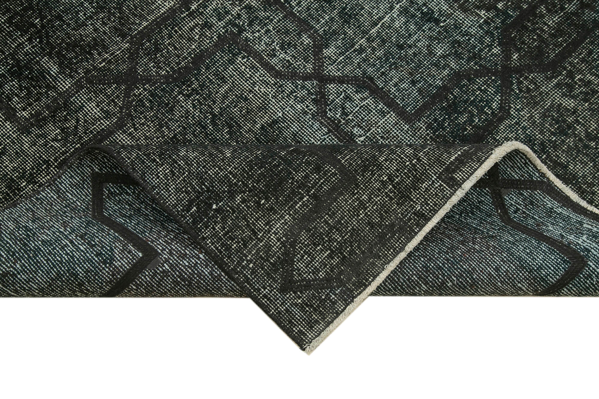Handmade Geometric Rug - Black Cotton Wool Carpet, Turkish Knotted Area Rug 4'8"x12'4"