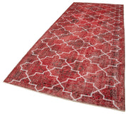 Handmade Geometric Rug - Red Area Rug Cotton Wool Carpet 4'9''x12'6'' Flat Weave