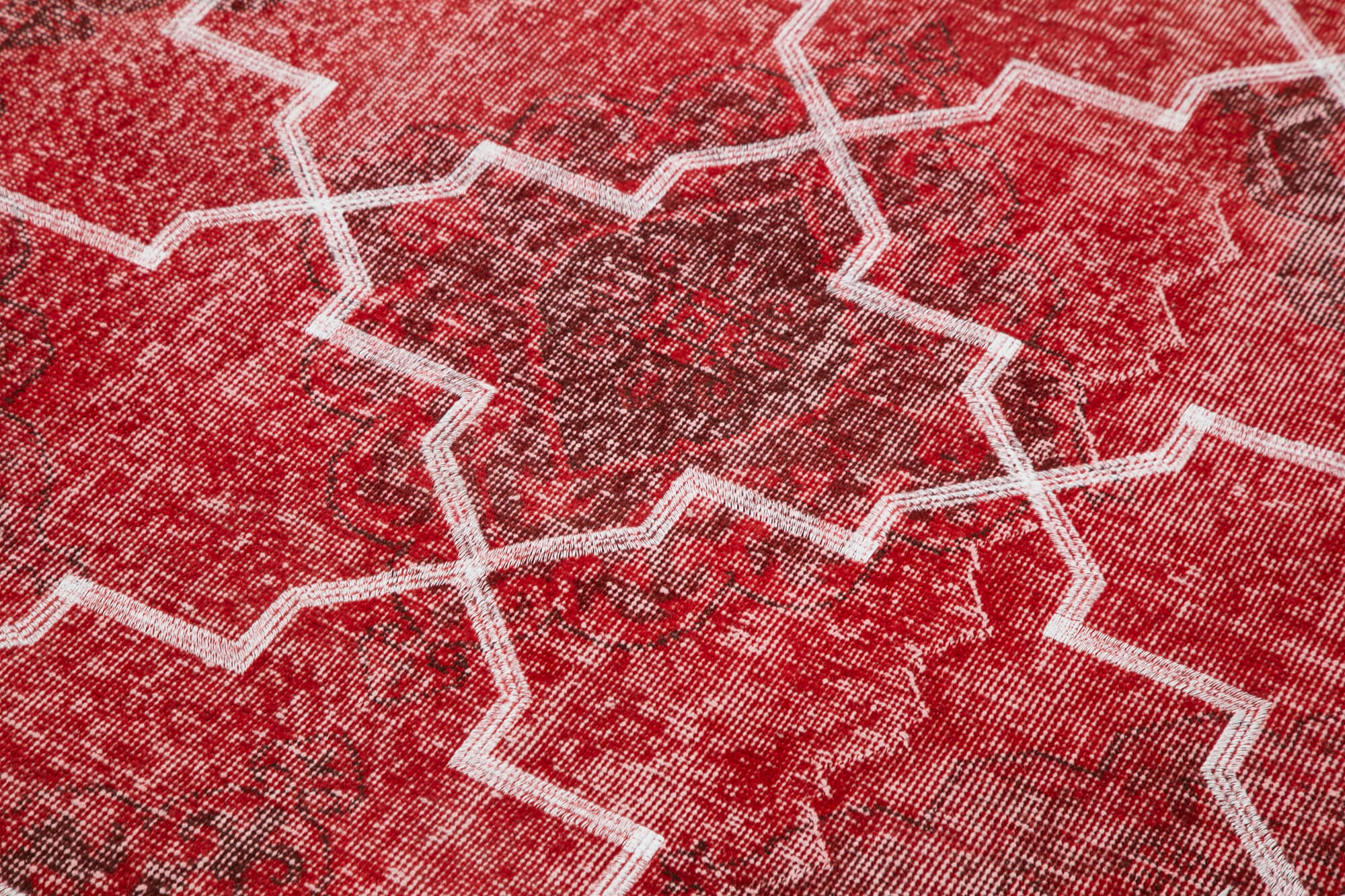 Handmade Geometric Rug - Red Area Rug Cotton Wool Carpet 4'9''x12'6'' Flat Weave