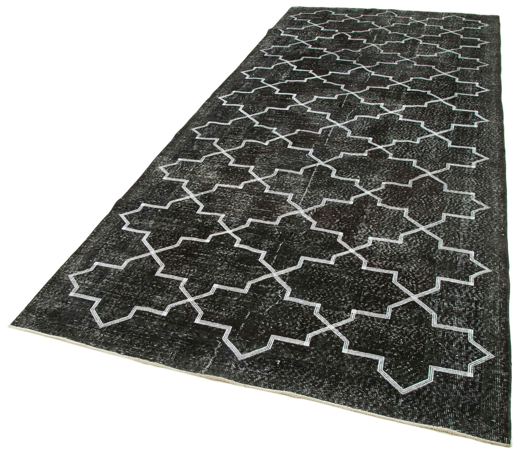 Handmade Wool Area Rug – Black Geometric Cotton Wool Carpet 5'0''x12'4''