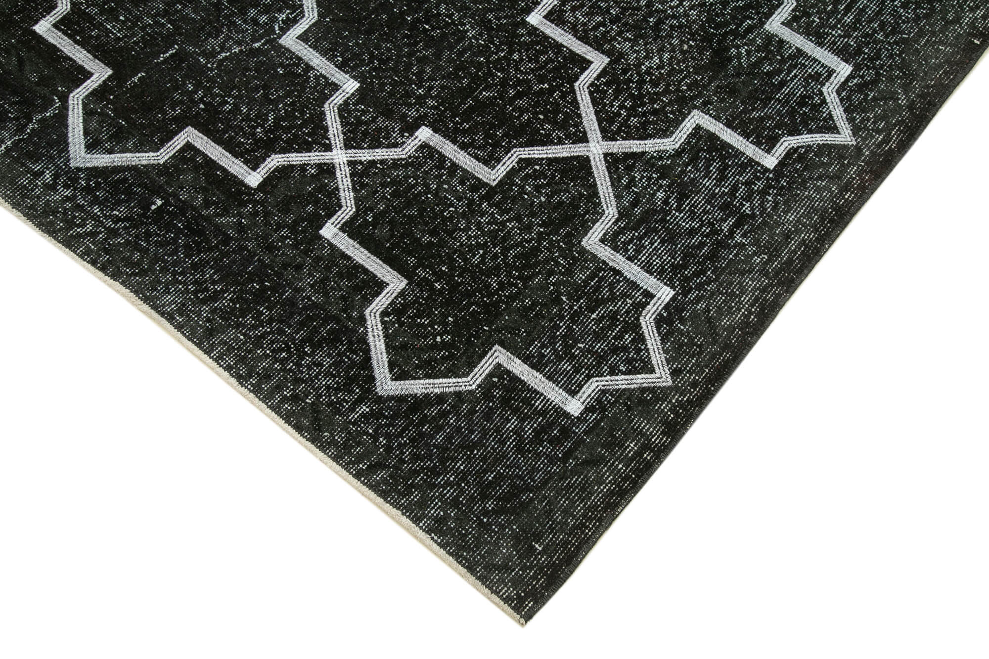 Handmade Wool Area Rug – Black Geometric Cotton Wool Carpet 5'0''x12'4''