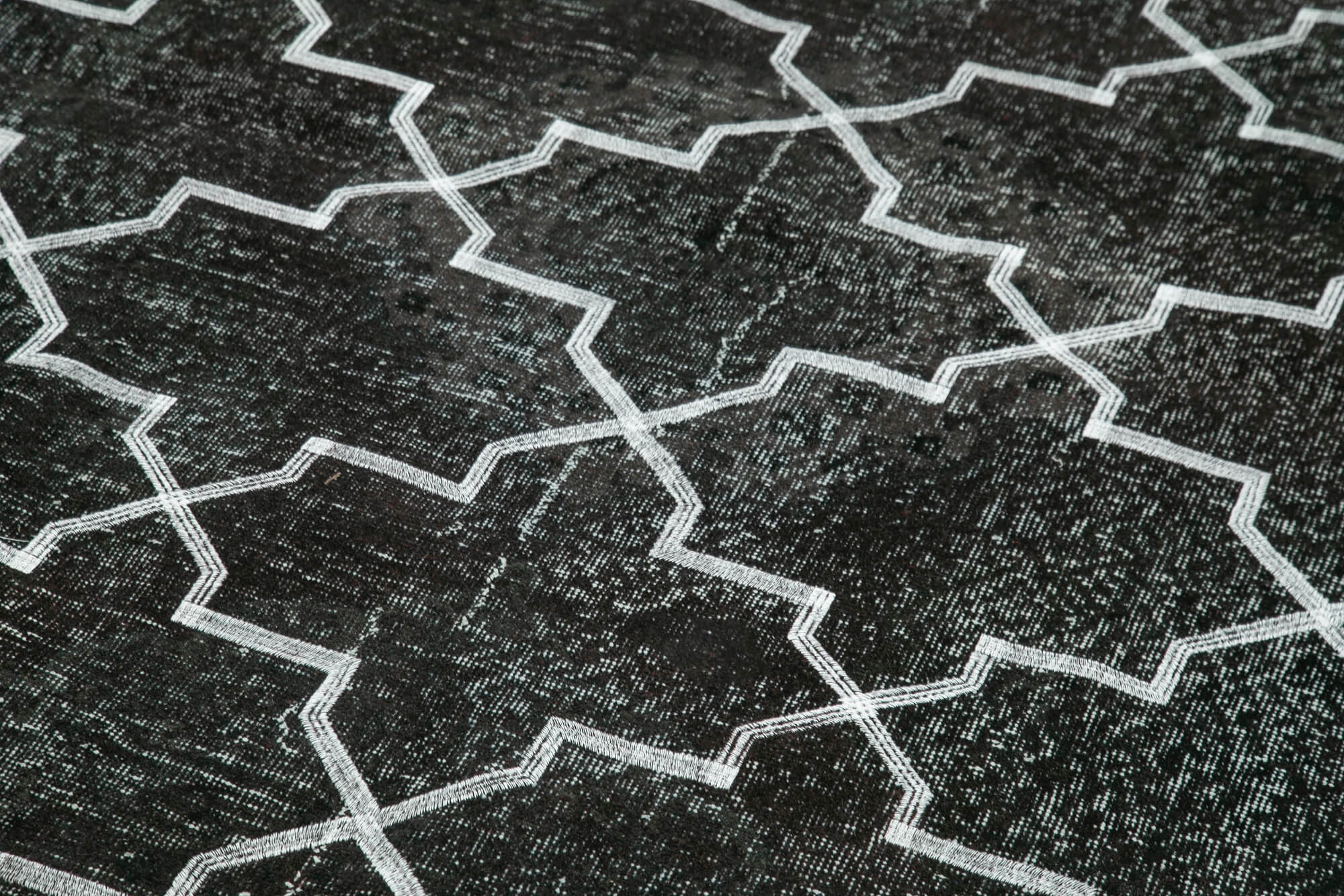 Handmade Wool Area Rug – Black Geometric Cotton Wool Carpet 5'0''x12'4''