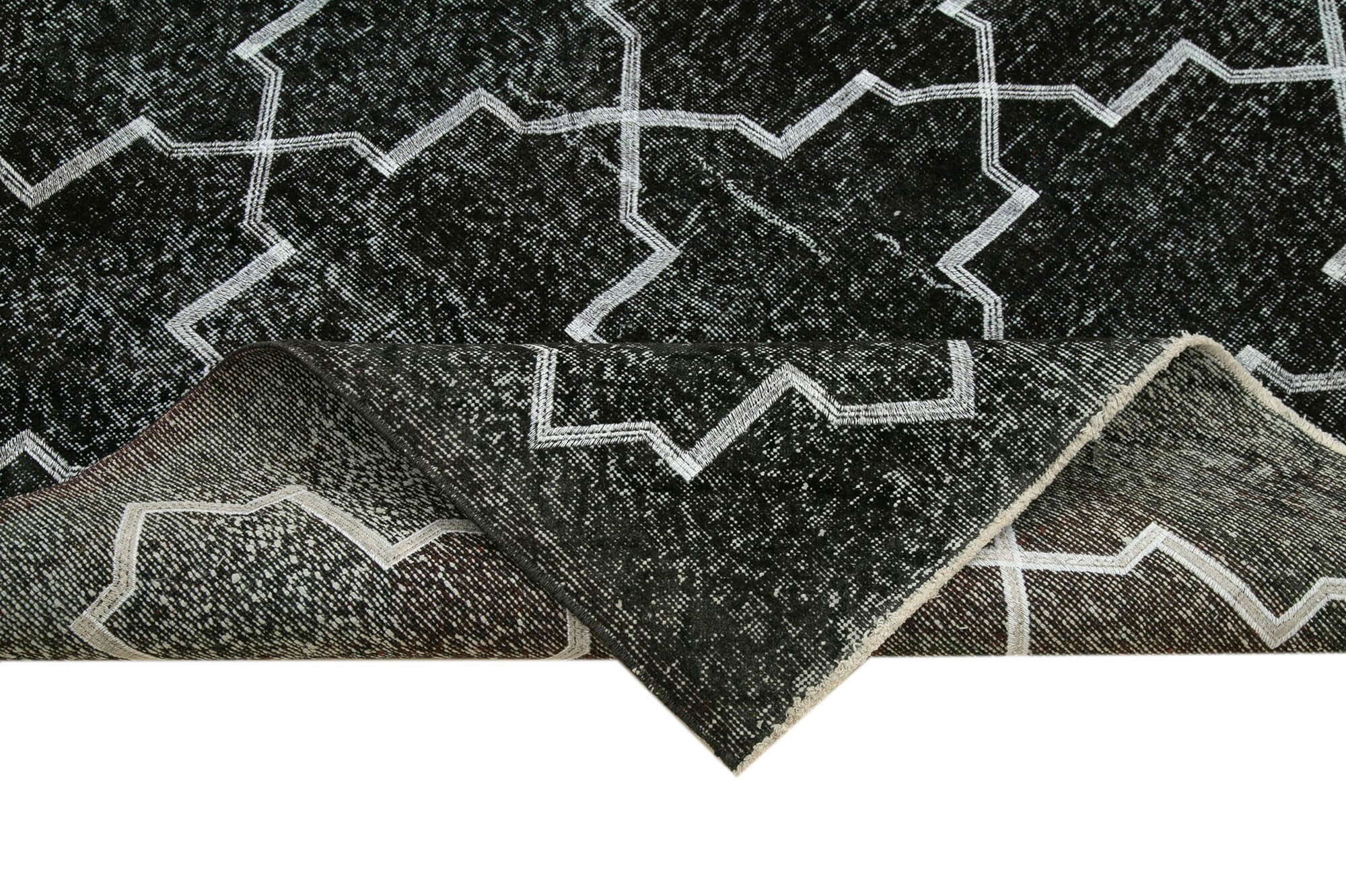 Handmade Wool Area Rug – Black Geometric Cotton Wool Carpet 5'0''x12'4''