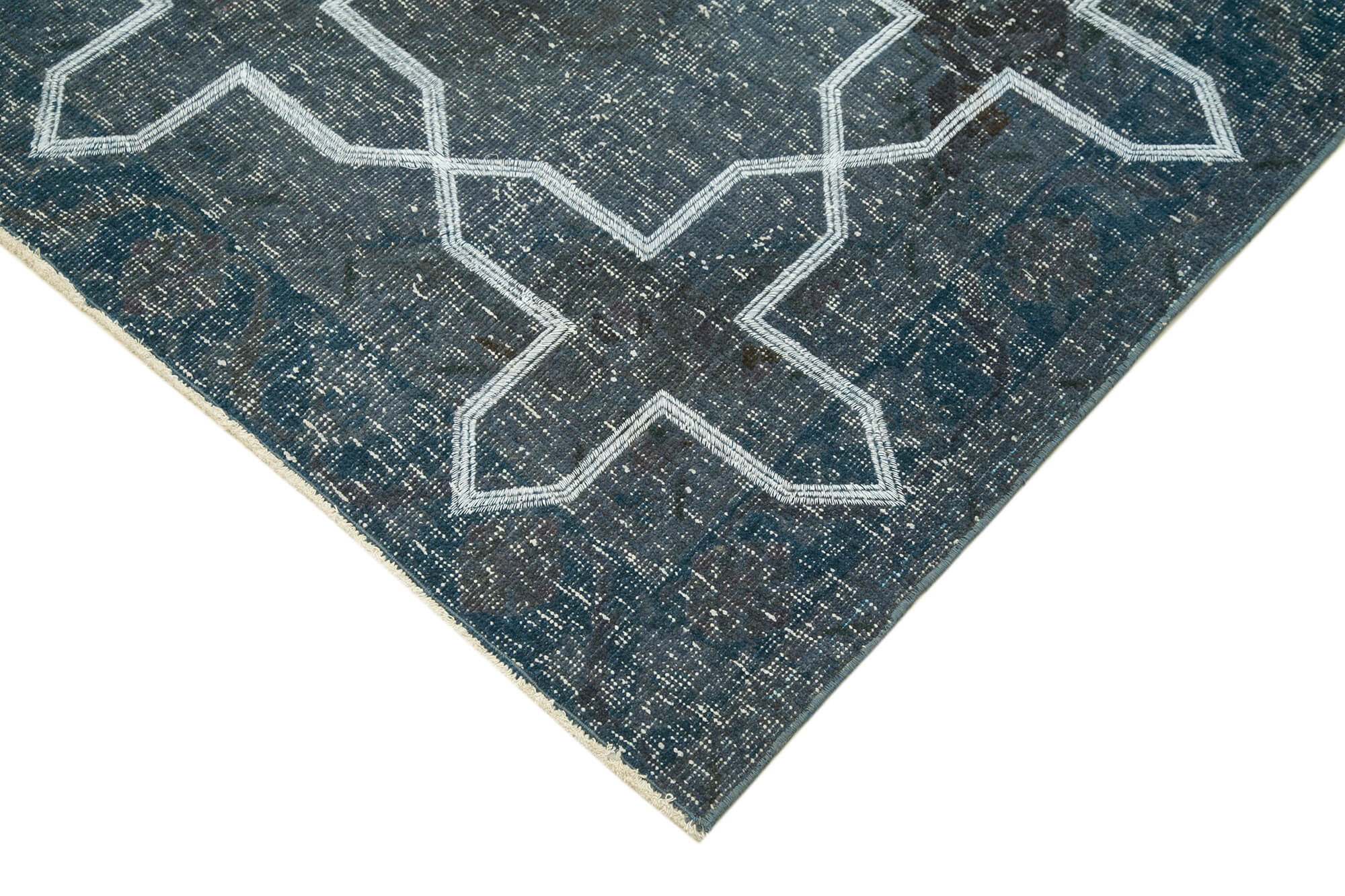 Handmade Wool Area Rug – Grey Geometric Cotton Wool Blend, 4'6'' x 12'2'' Durable Floor Covering