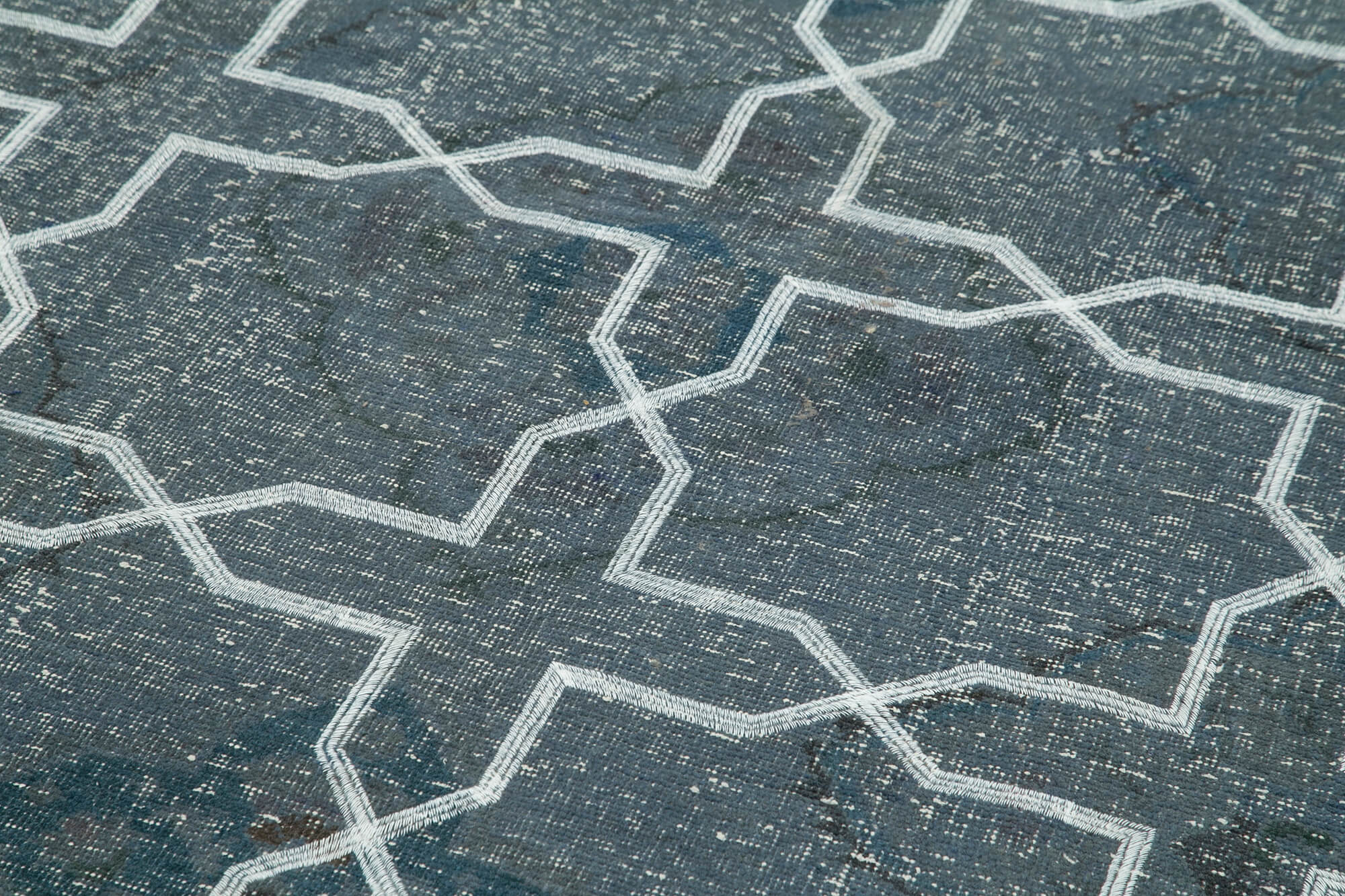 Handmade Wool Area Rug – Grey Geometric Cotton Wool Blend, 4'6'' x 12'2'' Durable Floor Covering