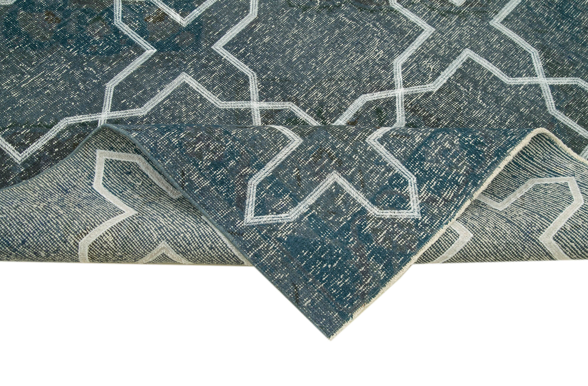 Handmade Wool Area Rug – Grey Geometric Cotton Wool Blend, 4'6'' x 12'2'' Durable Floor Covering
