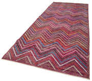 Handmade Geometric Rug – Pink Area Rug Cotton Wool 4'10" x 12'8" Durable Soft Wool Carpet