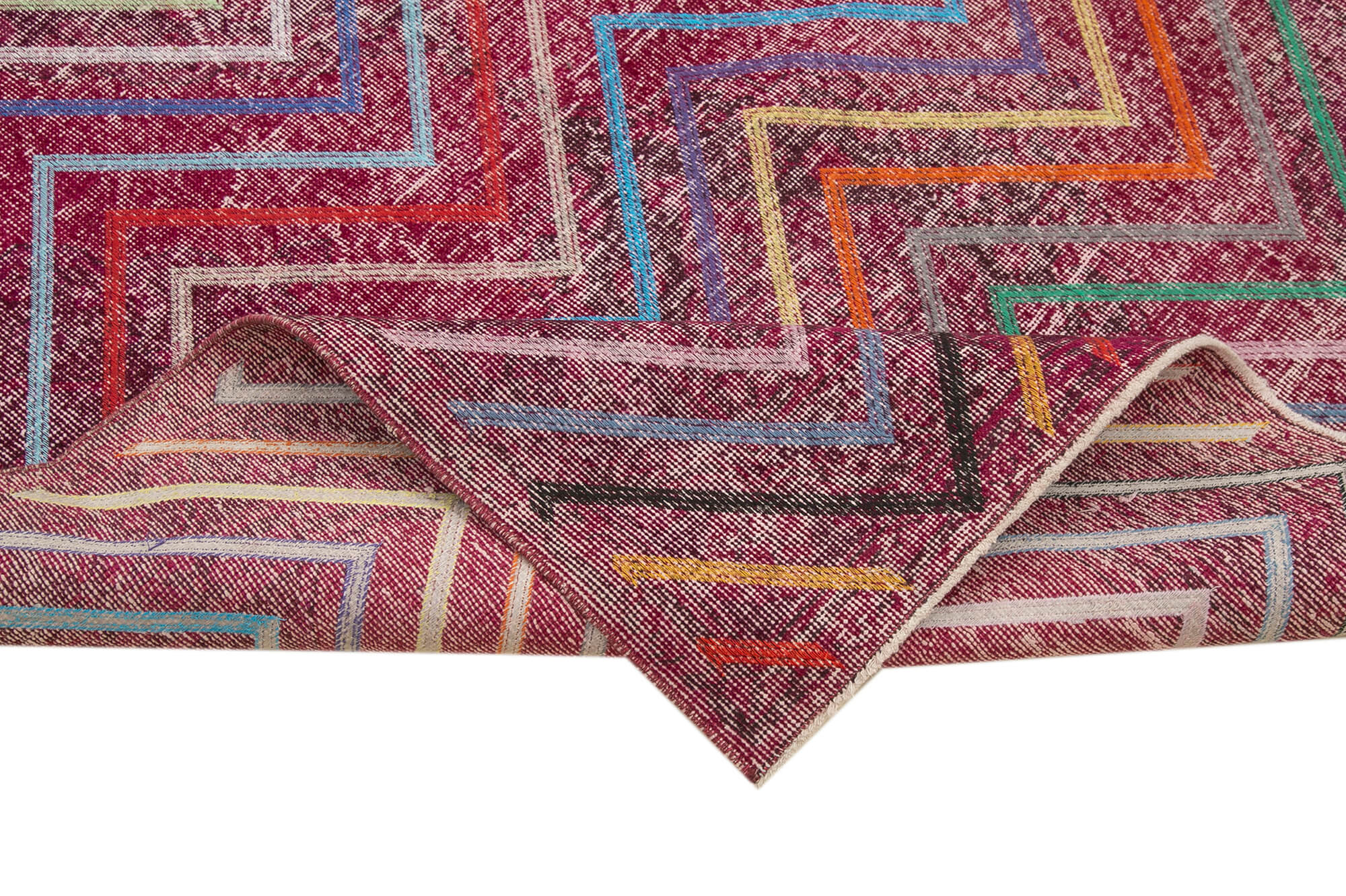 Handmade Geometric Rug – Pink Area Rug Cotton Wool 4'10" x 12'8" Durable Soft Wool Carpet