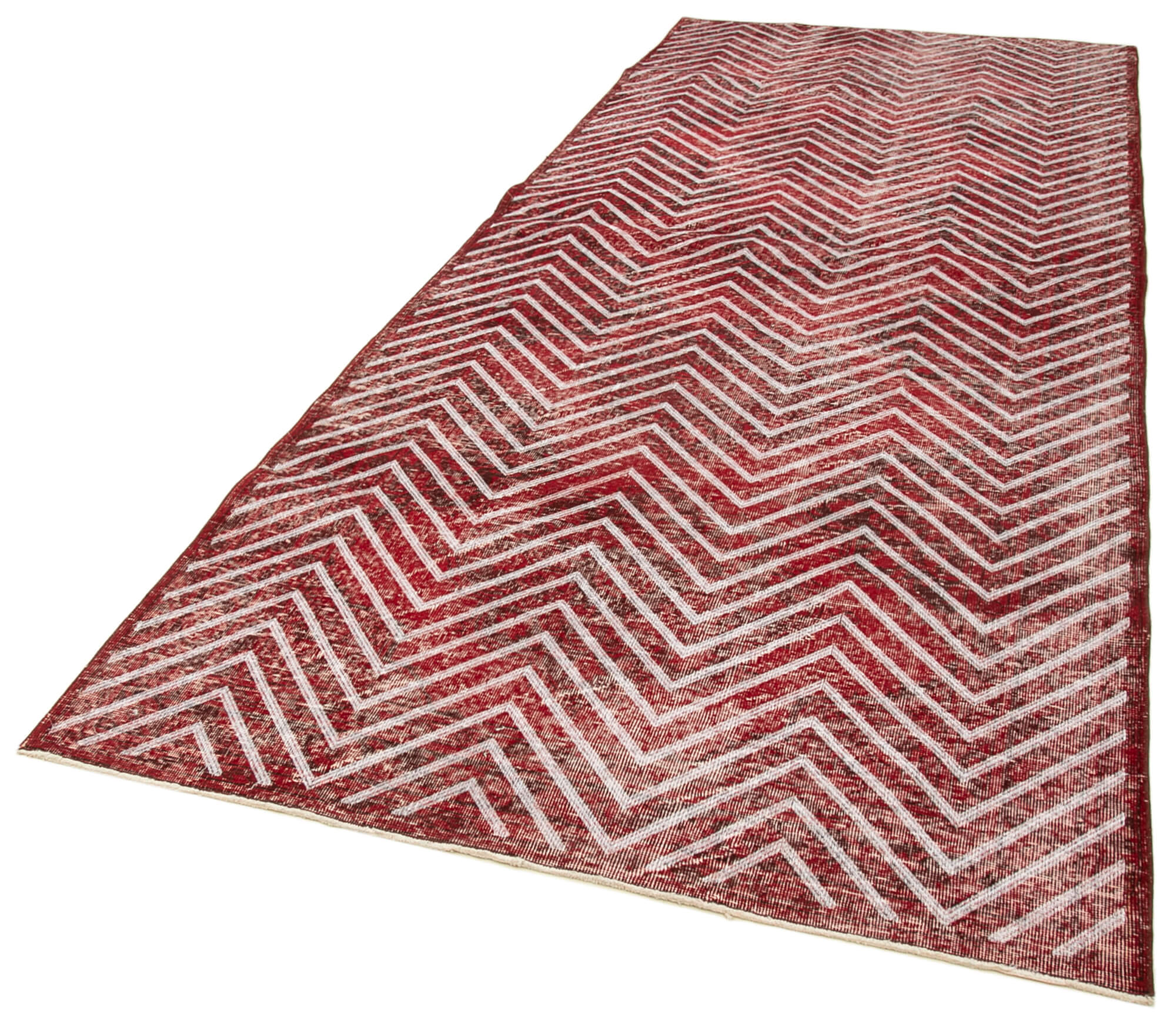 Handmade Geometric Rug – Red Geometric Carpet Cotton Wool Area Rug 4'9''x12'6''