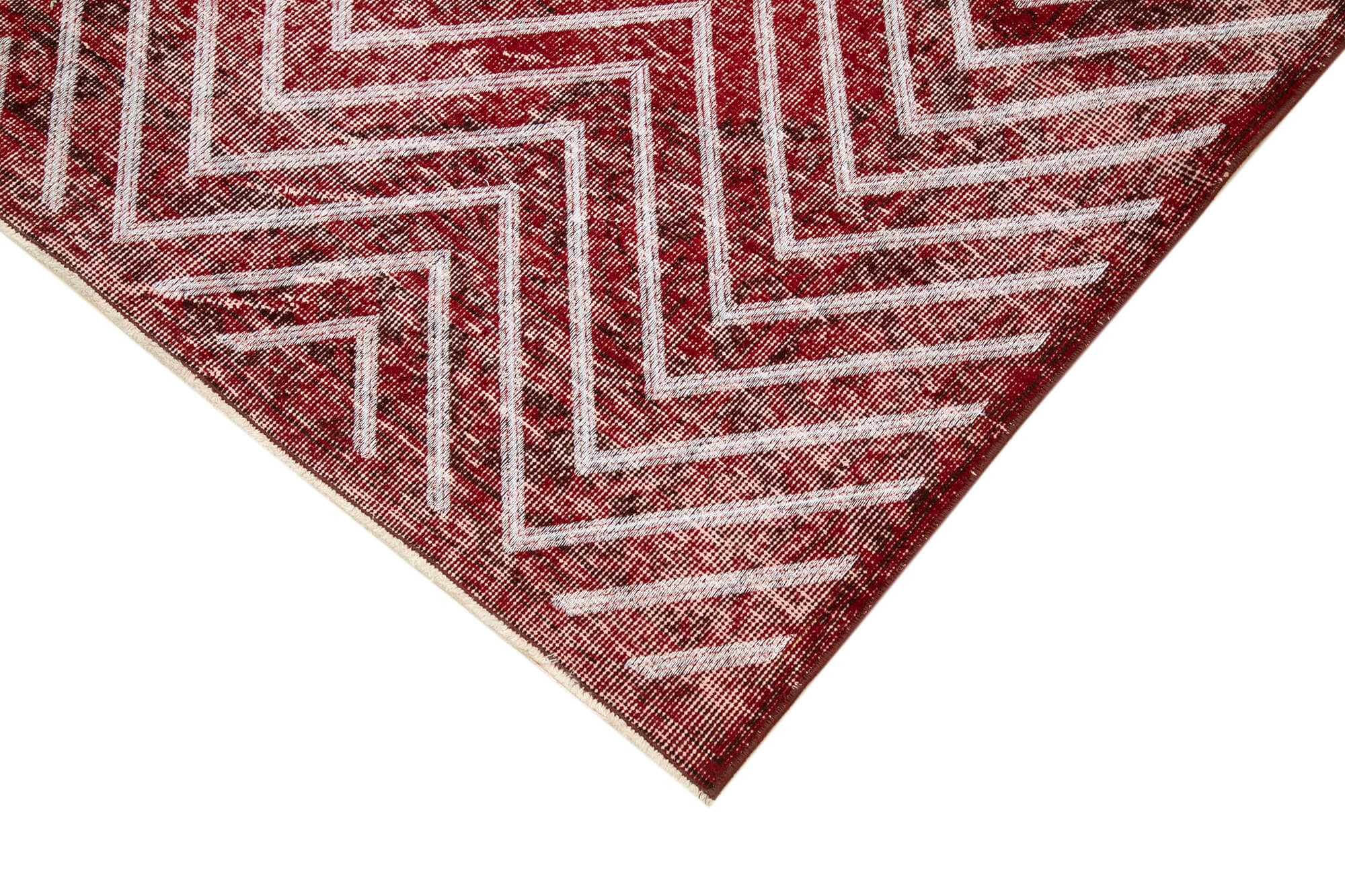 Handmade Geometric Rug – Red Geometric Carpet Cotton Wool Area Rug 4'9''x12'6''