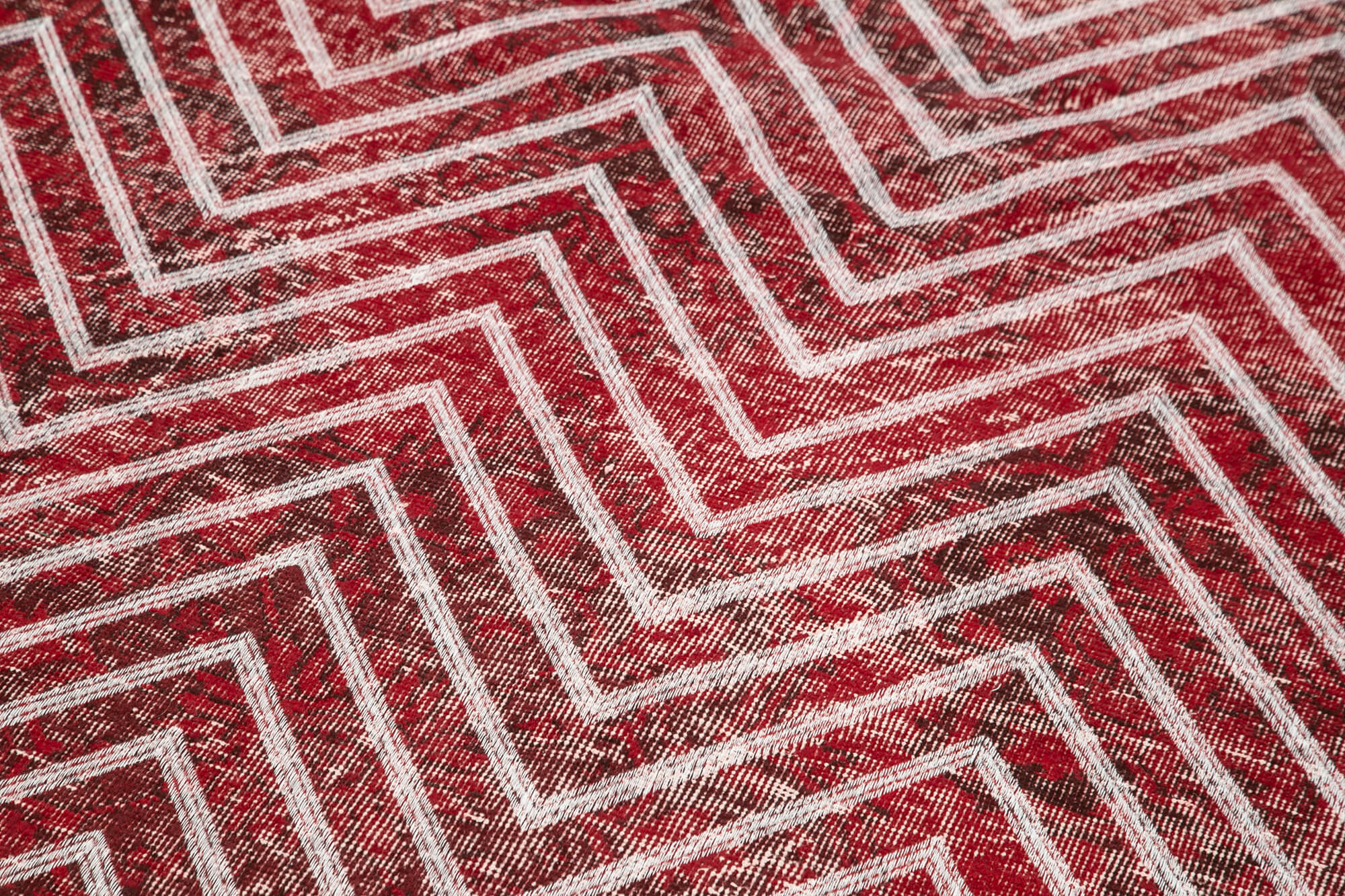 Handmade Geometric Rug – Red Geometric Carpet Cotton Wool Area Rug 4'9''x12'6''