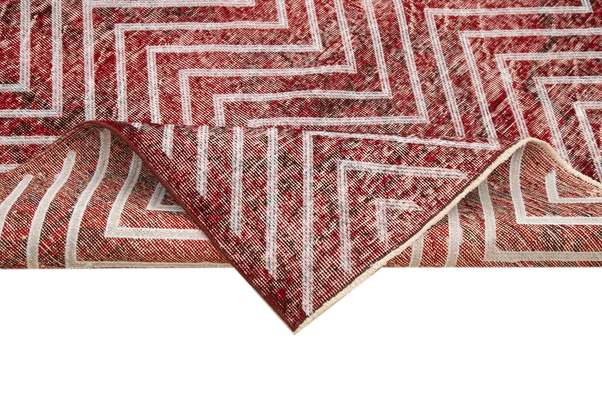 Handmade Geometric Rug – Red Geometric Carpet Cotton Wool Area Rug 4'9''x12'6''