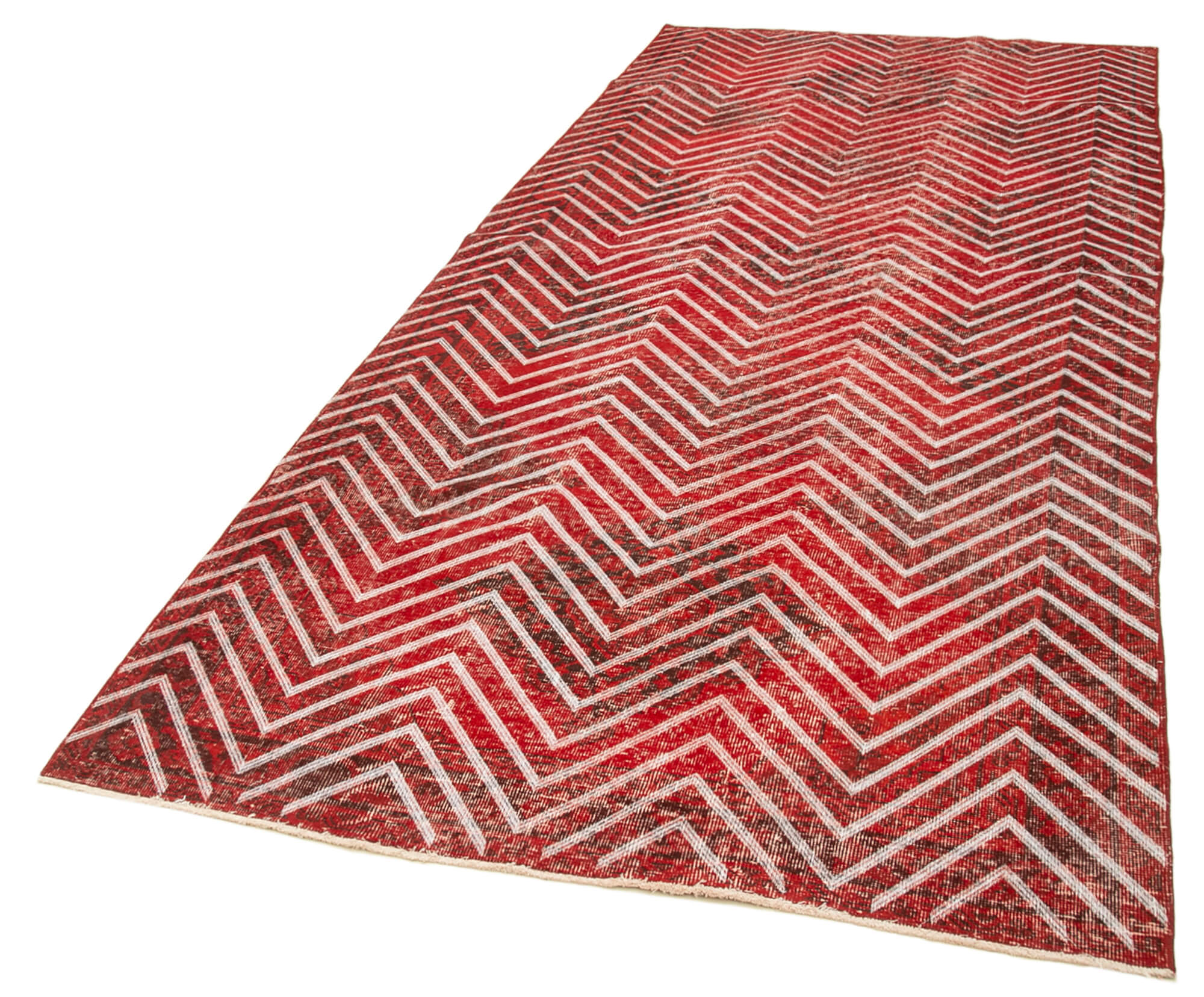 Handmade Geometric Rug - Red Area Rug Cotton Wool Carpet 4'11" x 12'2"