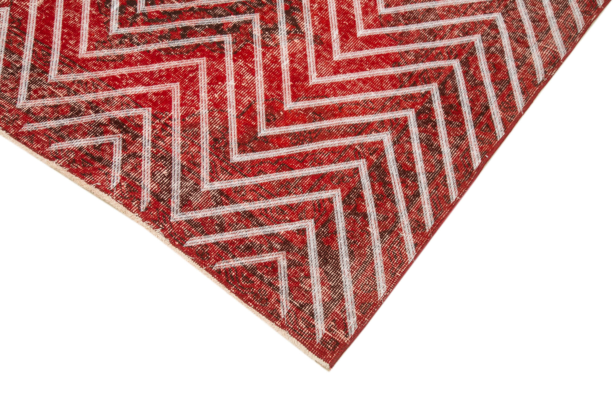 Handmade Geometric Rug - Red Area Rug Cotton Wool Carpet 4'11" x 12'2"