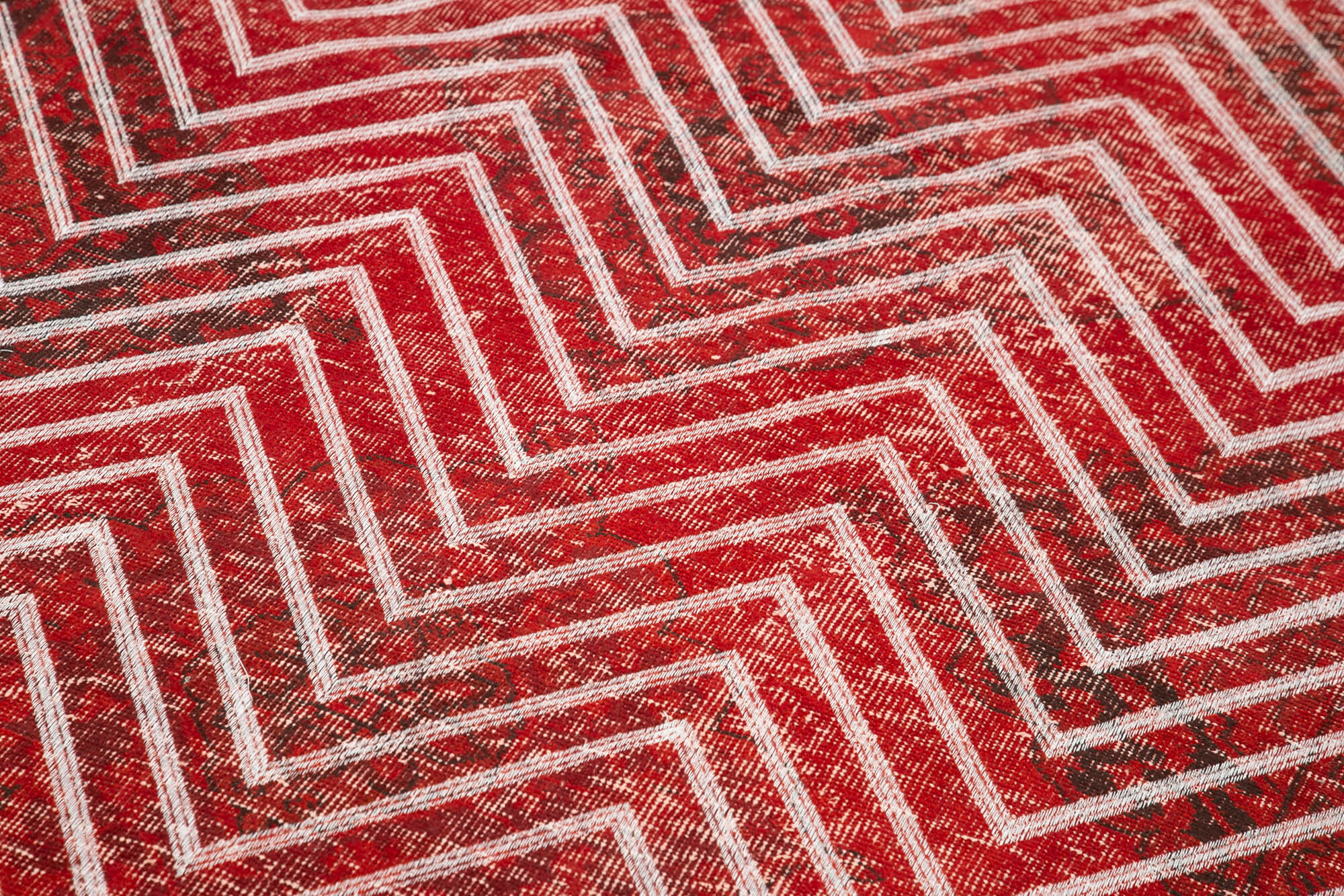Handmade Geometric Rug - Red Area Rug Cotton Wool Carpet 4'11" x 12'2"