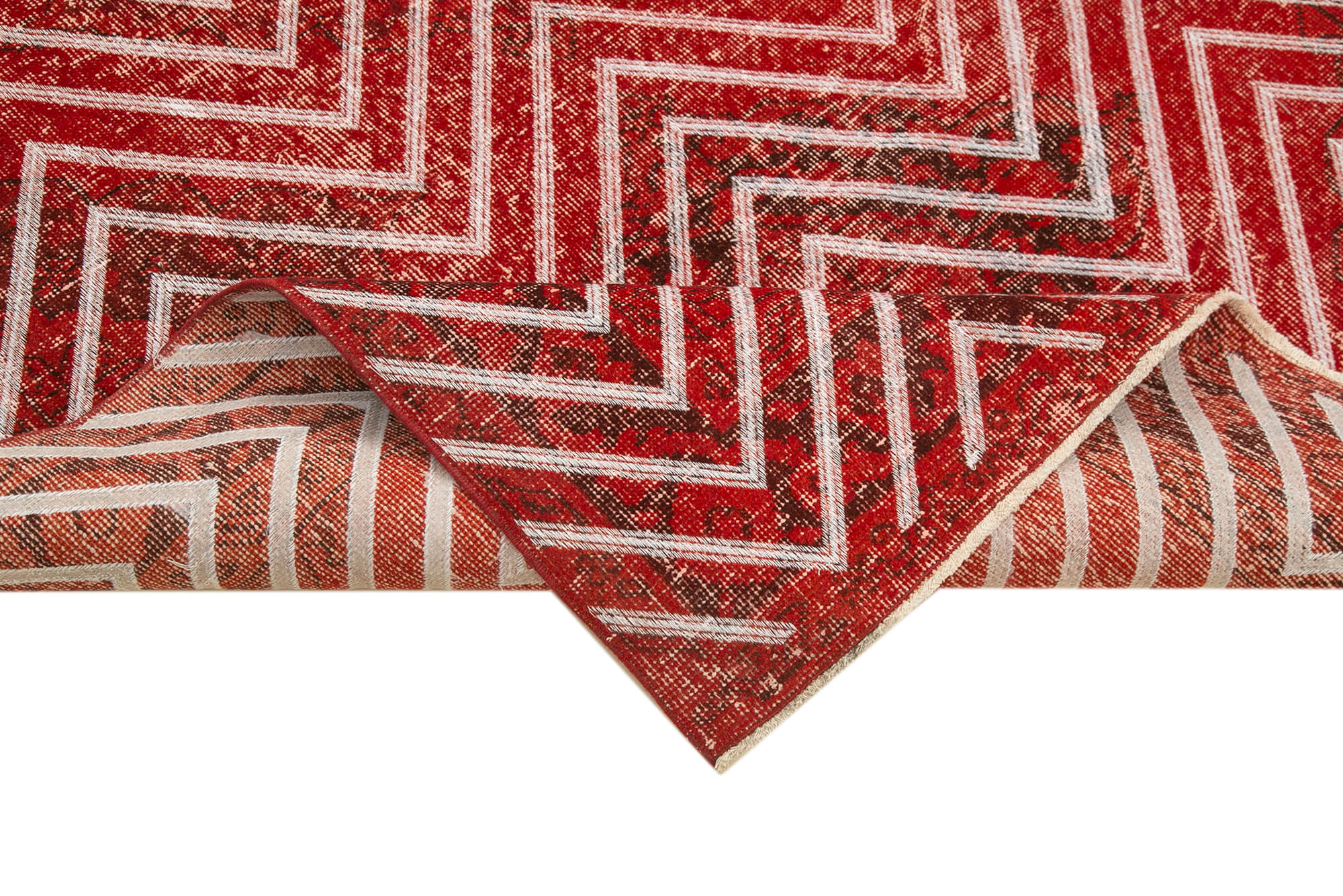 Handmade Geometric Rug - Red Area Rug Cotton Wool Carpet 4'11" x 12'2"