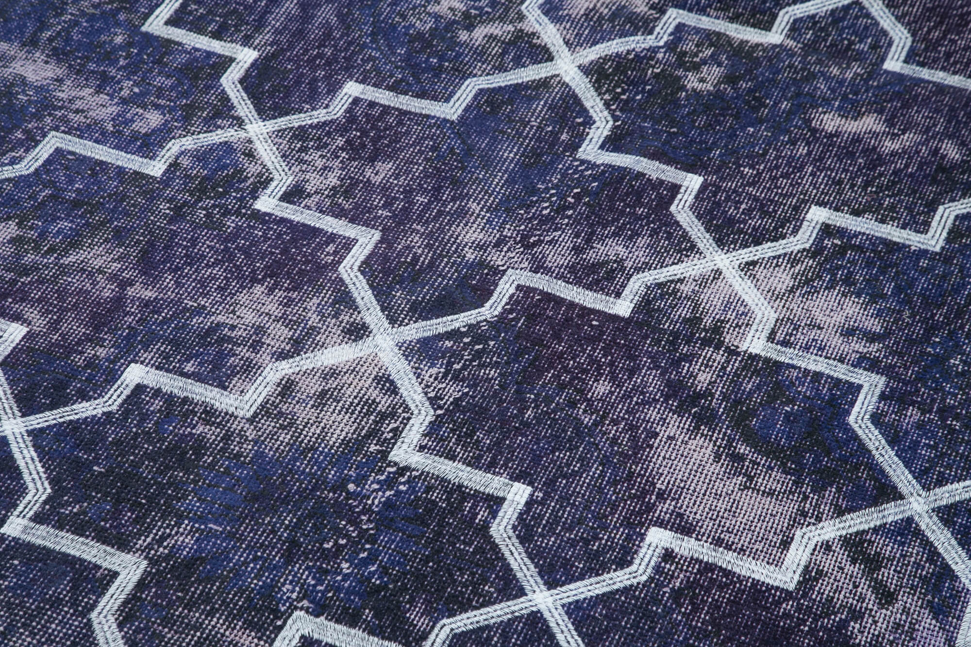 Handmade Geometric Rug - Purple Area Rug 4'6''x12'8'' | Cotton Wool Carpet