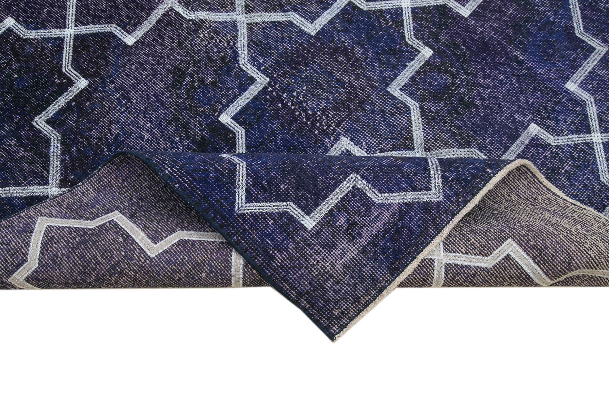 Handmade Geometric Rug - Purple Area Rug 4'6''x12'8'' | Cotton Wool Carpet