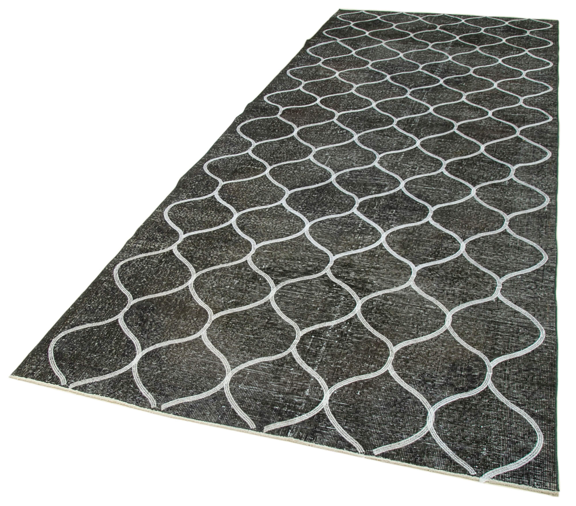 Handmade Geometric Area Rug – Black Cotton Wool Rug, Durable Wool Carpet 4'9''x12'10''