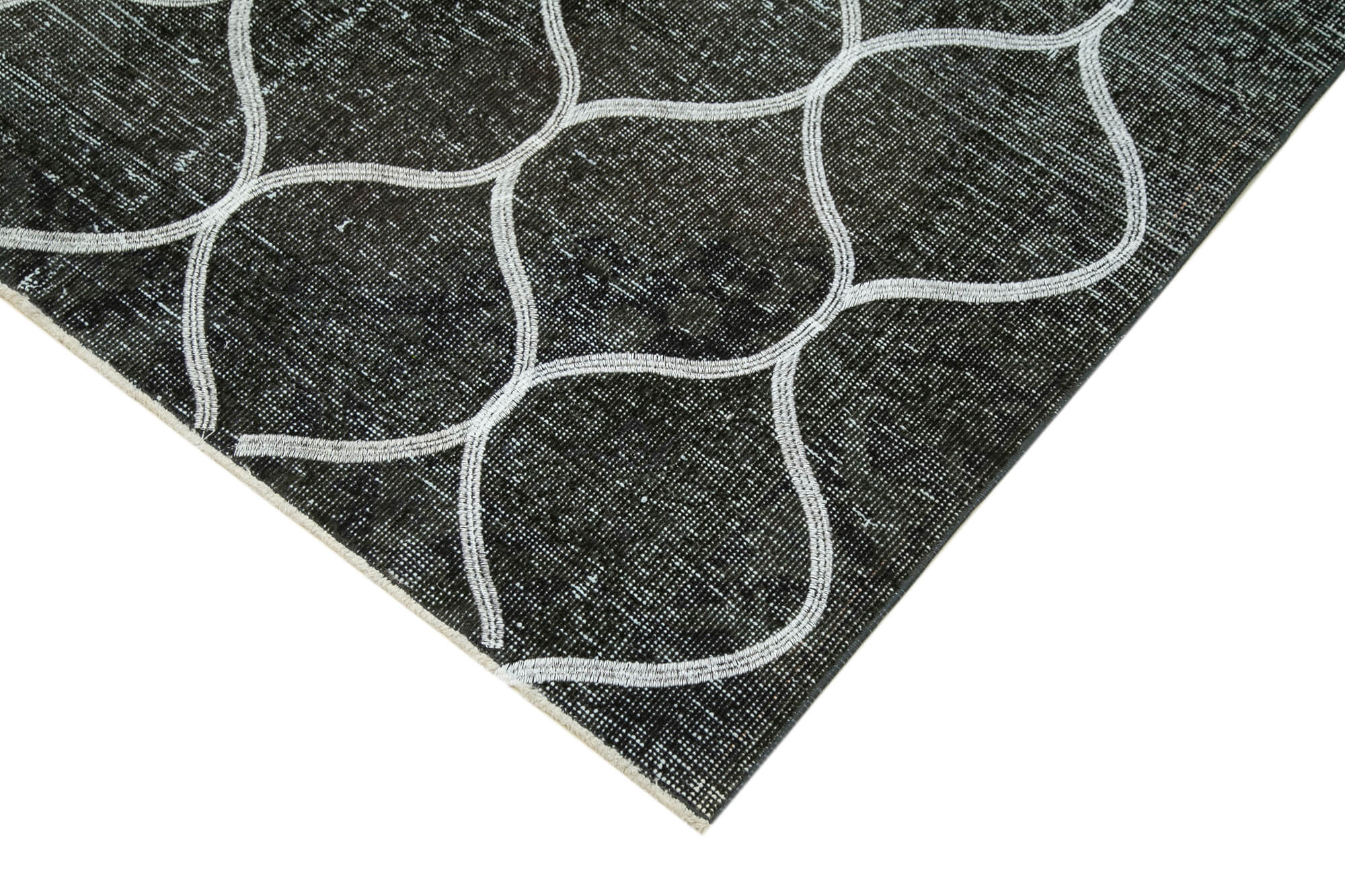 Handmade Geometric Area Rug – Black Cotton Wool Rug, Durable Wool Carpet 4'9''x12'10''