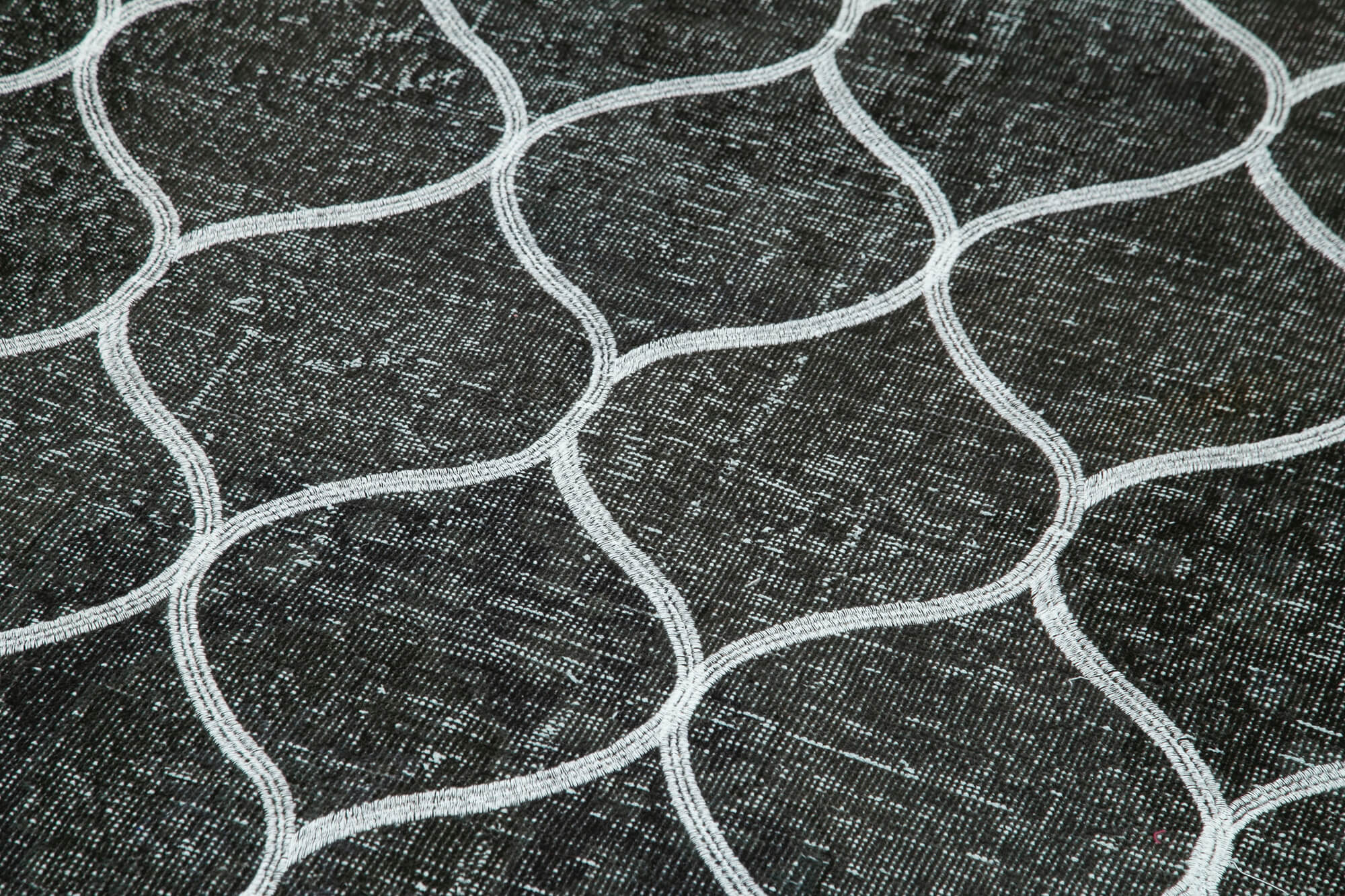Handmade Geometric Area Rug – Black Cotton Wool Rug, Durable Wool Carpet 4'9''x12'10''