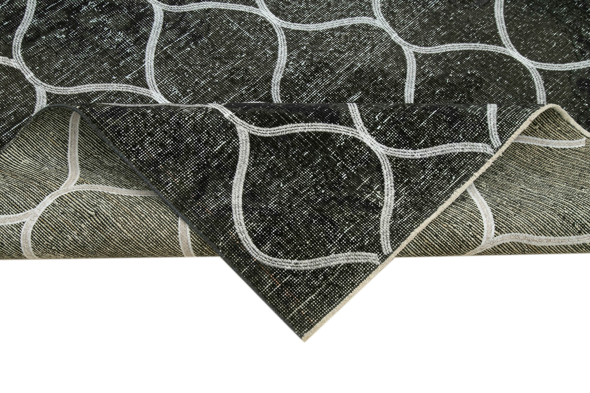 Handmade Geometric Area Rug – Black Cotton Wool Rug, Durable Wool Carpet 4'9''x12'10''
