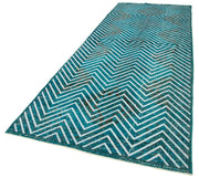 Handmade Geometric Rug – Turquoise Area Rug Cotton Wool Carpet 4'9''x12'10''