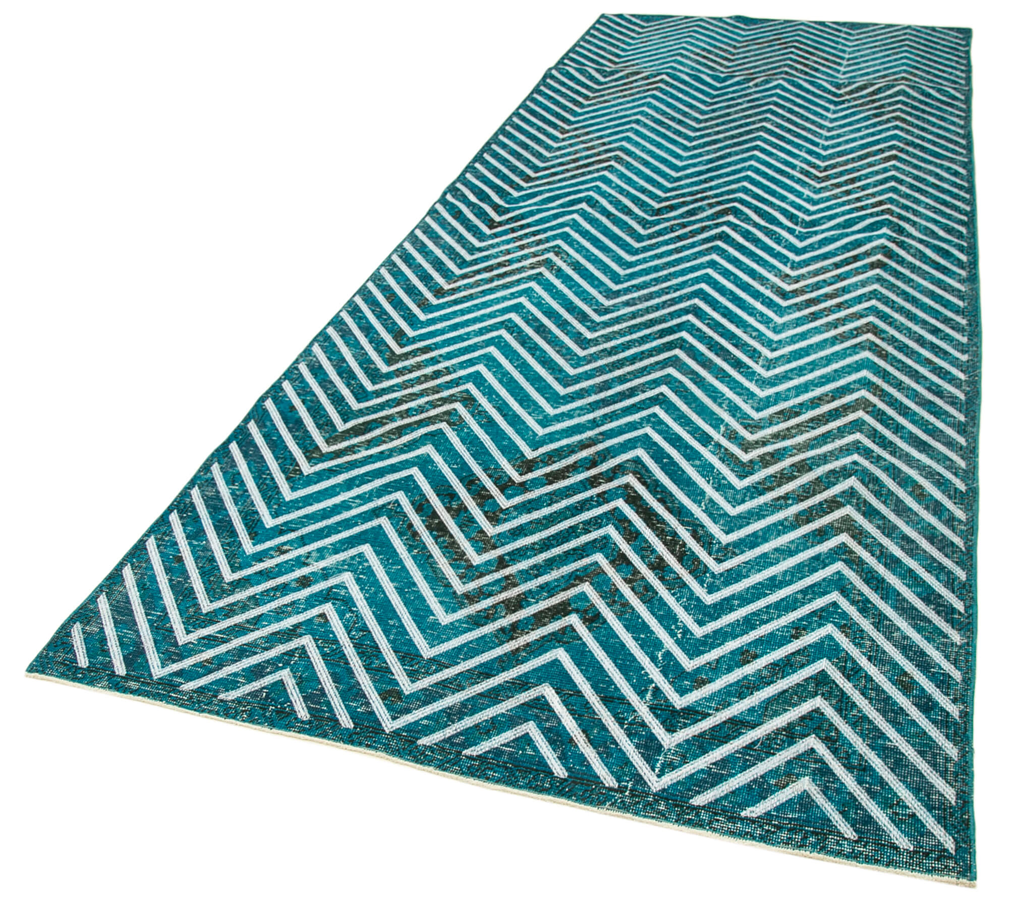 Handmade Geometric Rug – Turquoise Area Rug Cotton Wool Carpet 4'9''x12'10''
