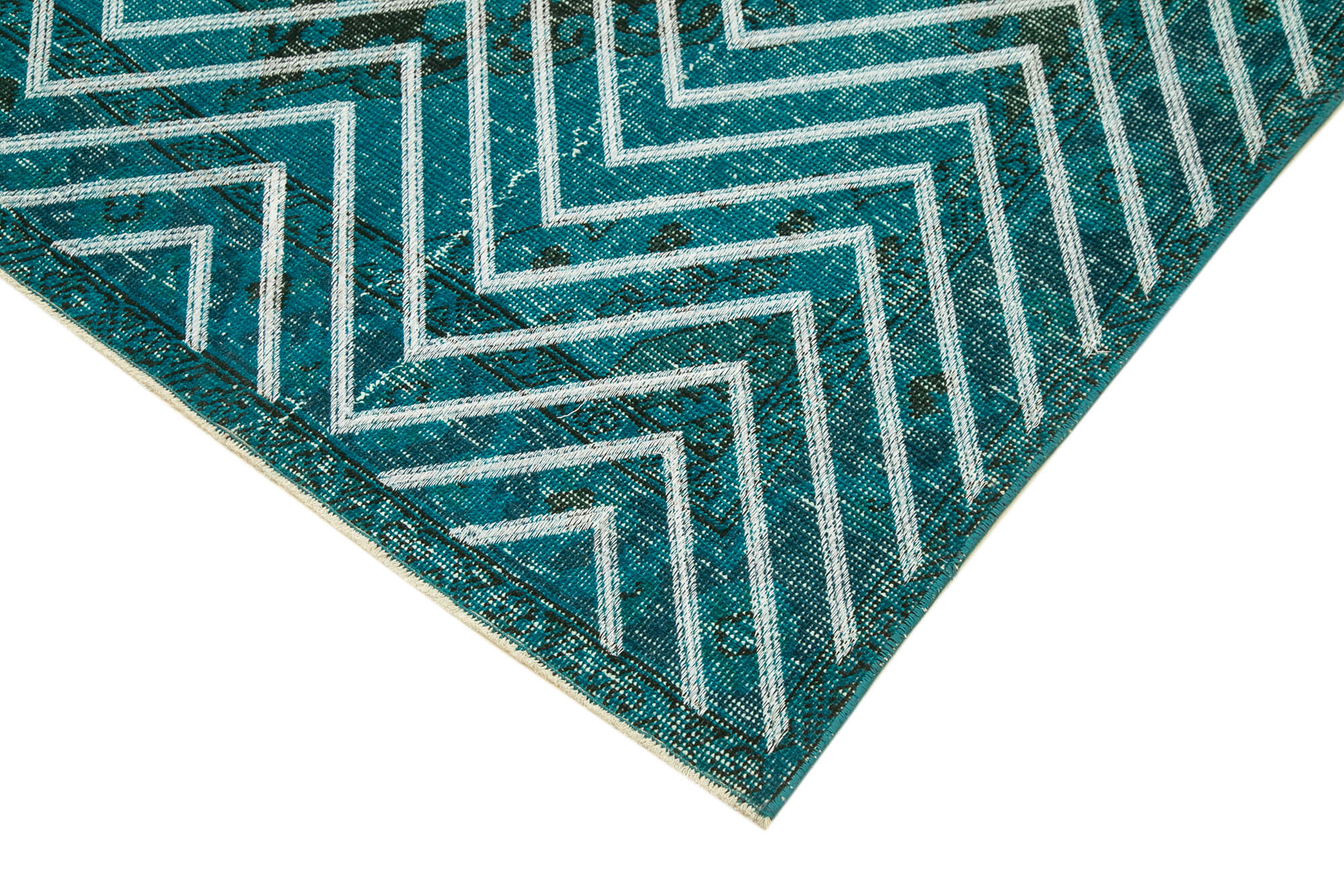 Handmade Geometric Rug – Turquoise Area Rug Cotton Wool Carpet 4'9''x12'10''