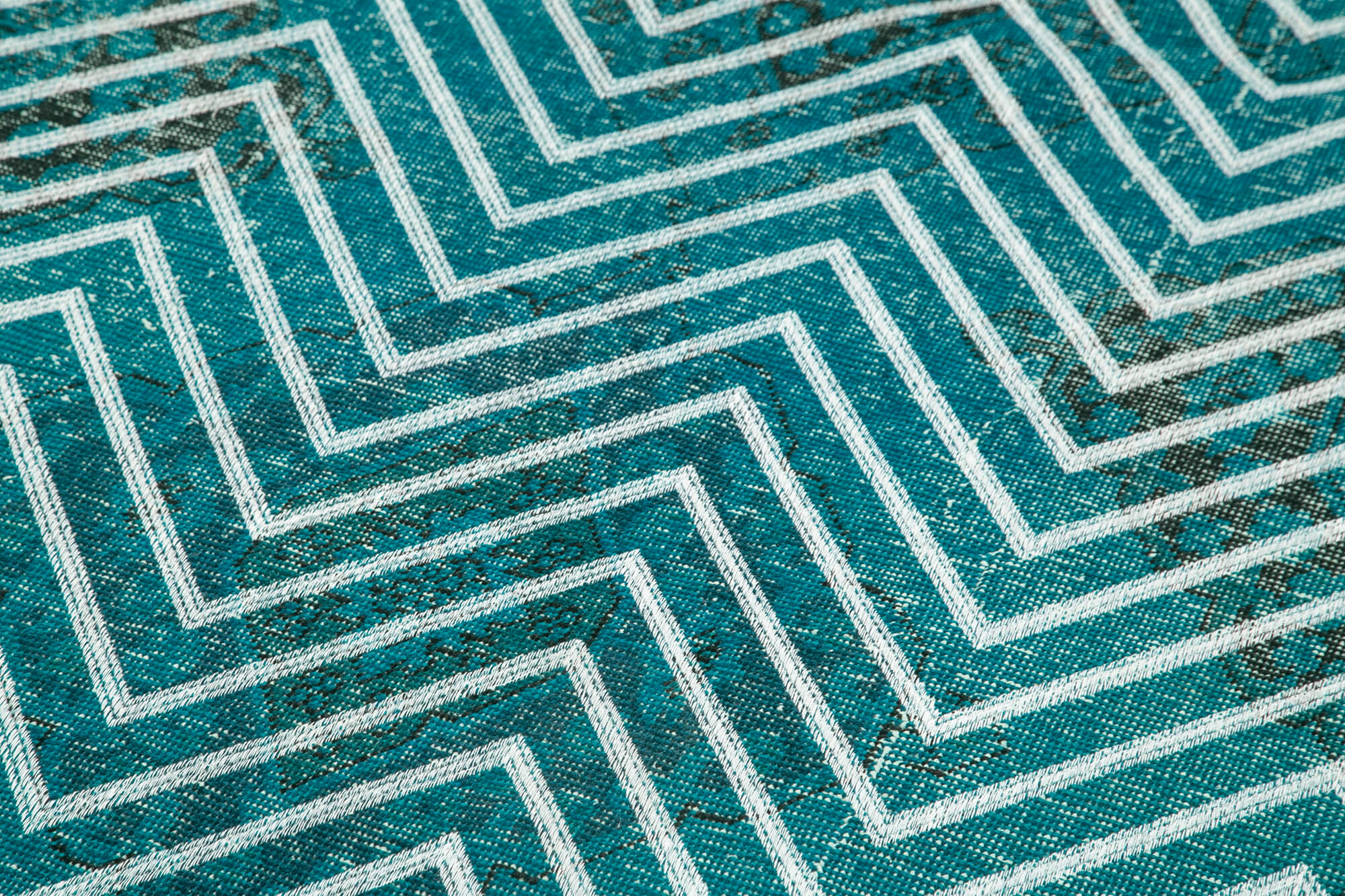 Handmade Geometric Rug – Turquoise Area Rug Cotton Wool Carpet 4'9''x12'10''