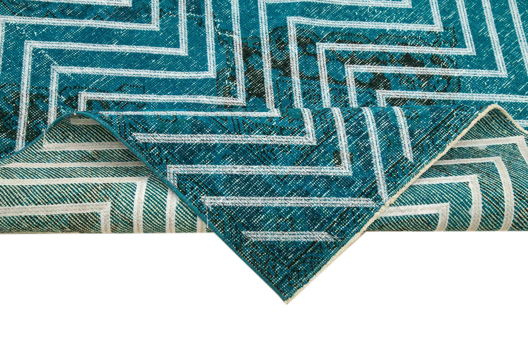 Handmade Geometric Rug – Turquoise Area Rug Cotton Wool Carpet 4'9''x12'10''