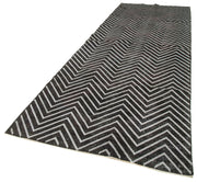 Handmade Geometric Rug – Black Area Rug Wool Cotton Blend, Soft Texture Carpet 4'6''x13'