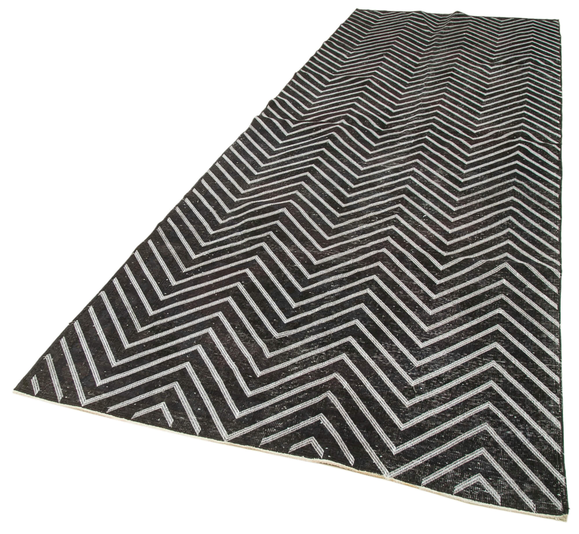 Handmade Geometric Rug – Black Area Rug Wool Cotton Blend, Soft Texture Carpet 4'6''x13'