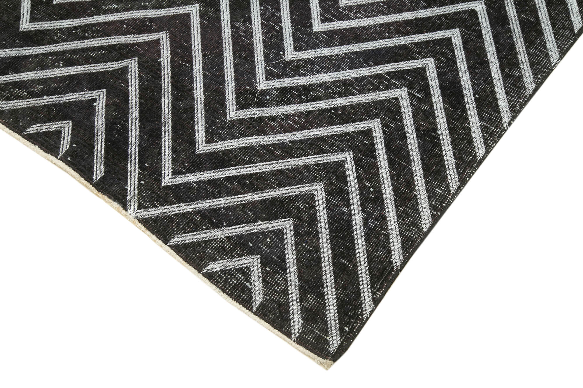 Handmade Geometric Rug – Black Area Rug Wool Cotton Blend, Soft Texture Carpet 4'6''x13'