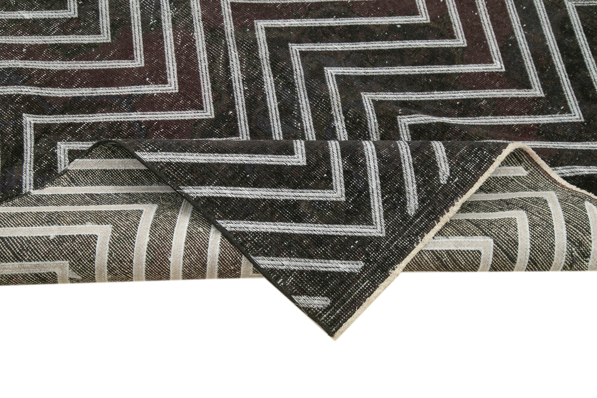 Handmade Geometric Rug – Black Area Rug Wool Cotton Blend, Soft Texture Carpet 4'6''x13'