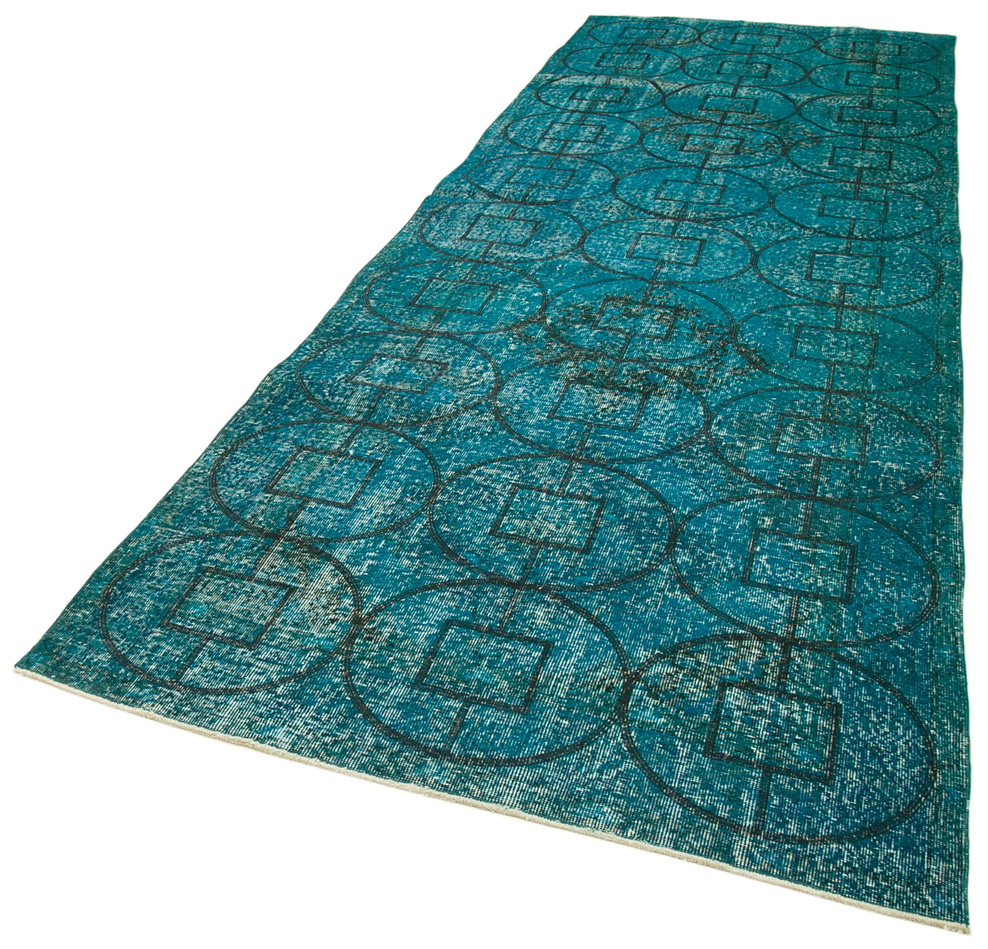 Handmade Geometric Rug – Turquoise Area Rug Cotton Wool Carpet 4x14 Feet