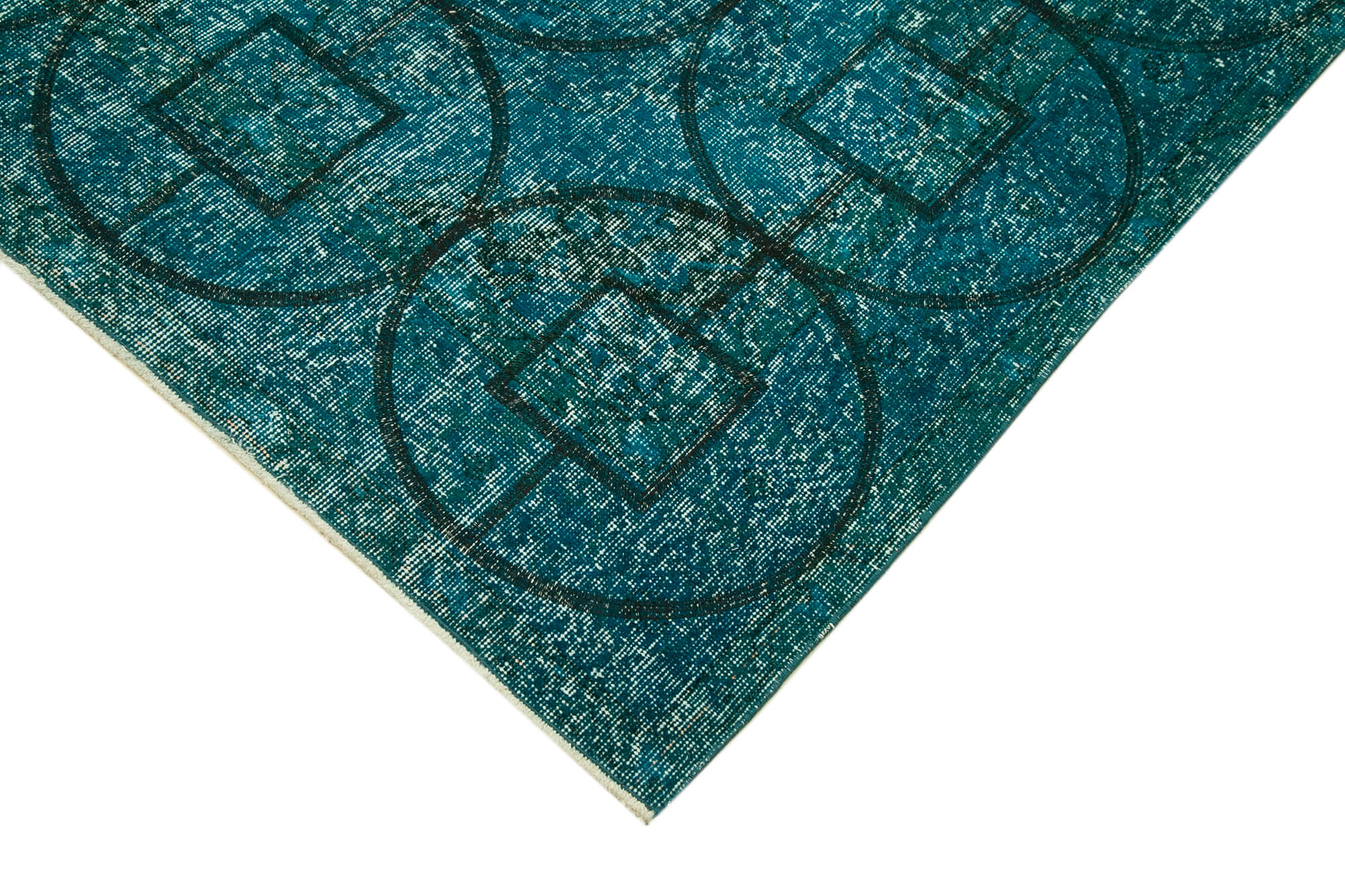 Handmade Geometric Rug – Turquoise Area Rug Cotton Wool Carpet 4x14 Feet