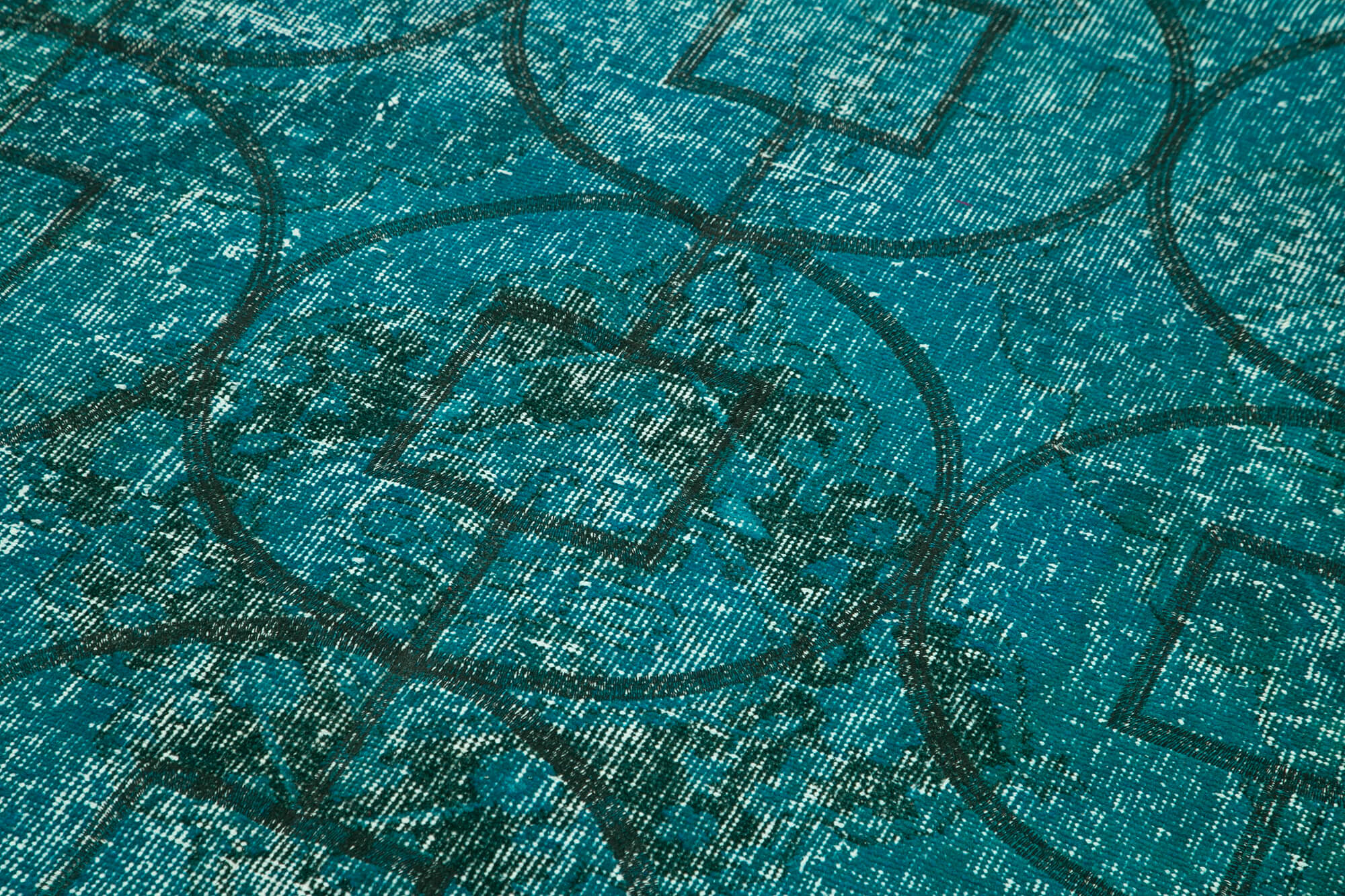 Handmade Geometric Rug – Turquoise Area Rug Cotton Wool Carpet 4x14 Feet
