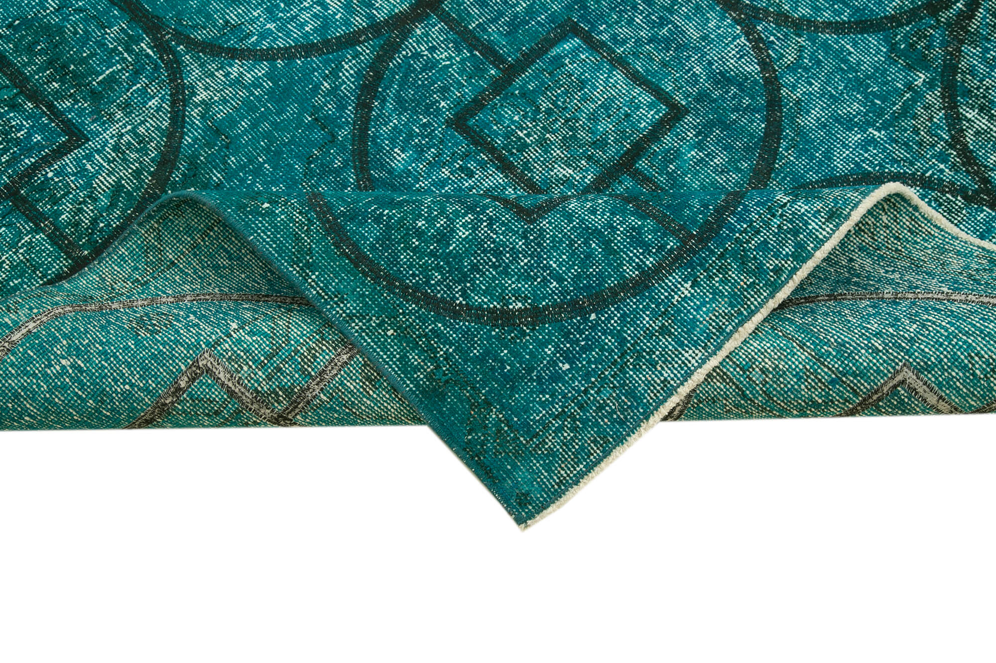 Handmade Geometric Rug – Turquoise Area Rug Cotton Wool Carpet 4x14 Feet