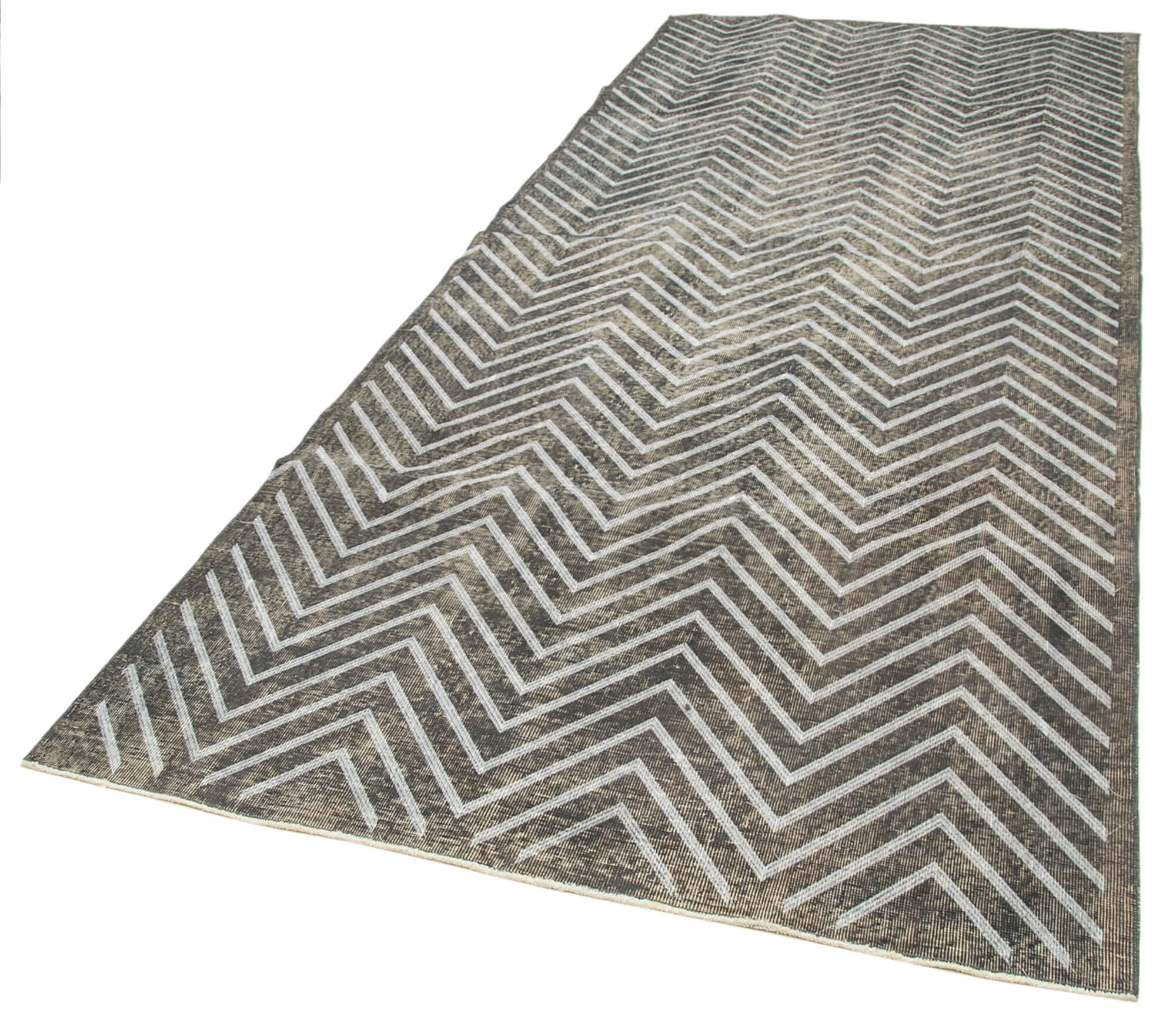 Handmade Geometric Rug – Grey Area Rug 4'10''x12'2'' Cotton Wool Carpet